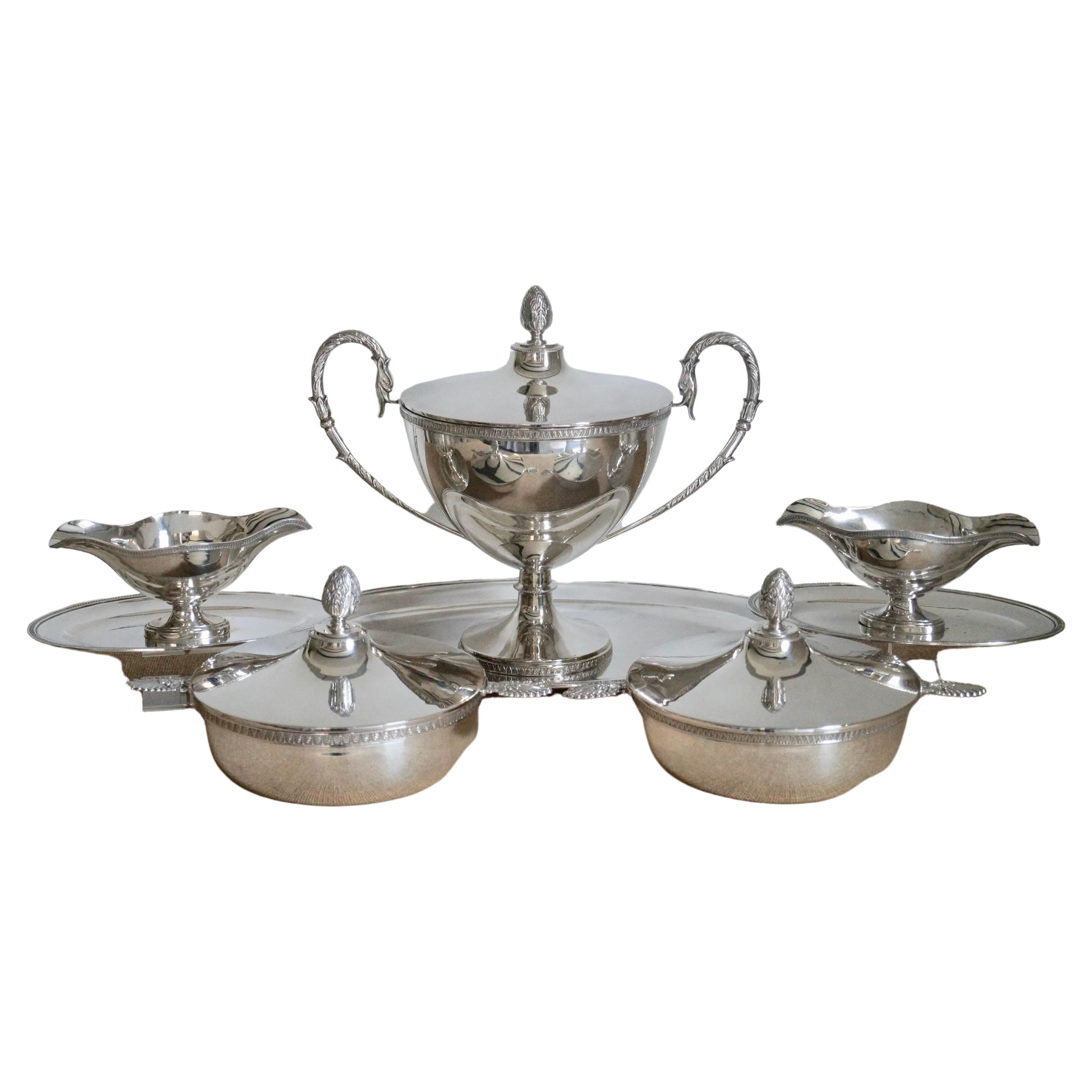 Set Antique French Silver Plated Tureens Serving Set Georgian Style 19 For Sale
