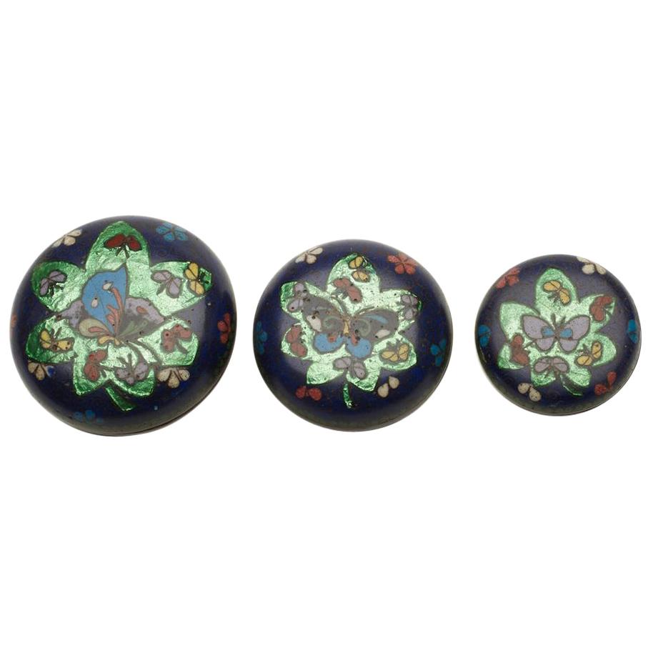 Set Antique Oriental Cloisonné Graduated Containers, Early 20th Century For Sale