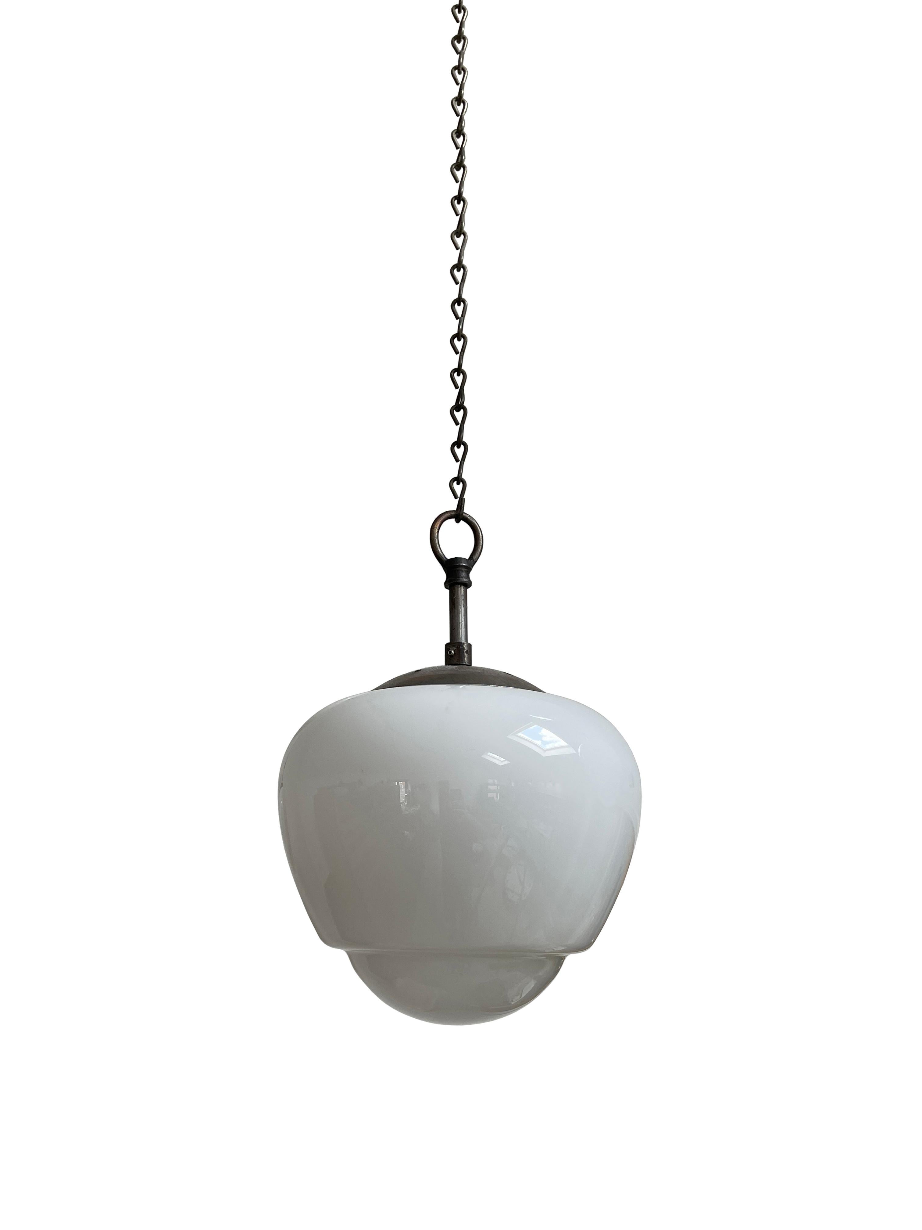 20th Century Set Antique Vintage Acorn Opaline White Milk Glass Ceiling Pendant Light Lamp For Sale