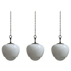 Set Antique Vintage Acorn Opaline White Milk Glass Ceiling Pendant Light Lamp
