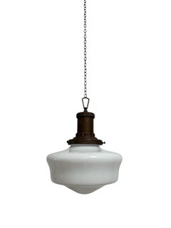 Set Antique Vintage Church Opaline Milk Glass Ceiling Pendants Light By Morco