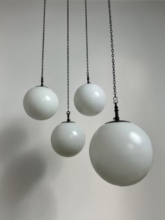 Set Antique Vintage Church Opaline Pearlescent Glass Globe Ceiling Pendant Light