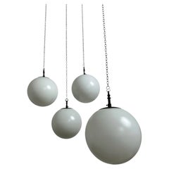 Set Antique Vintage Church Opaline Pearlescent Glass Globe Ceiling Pendant Light