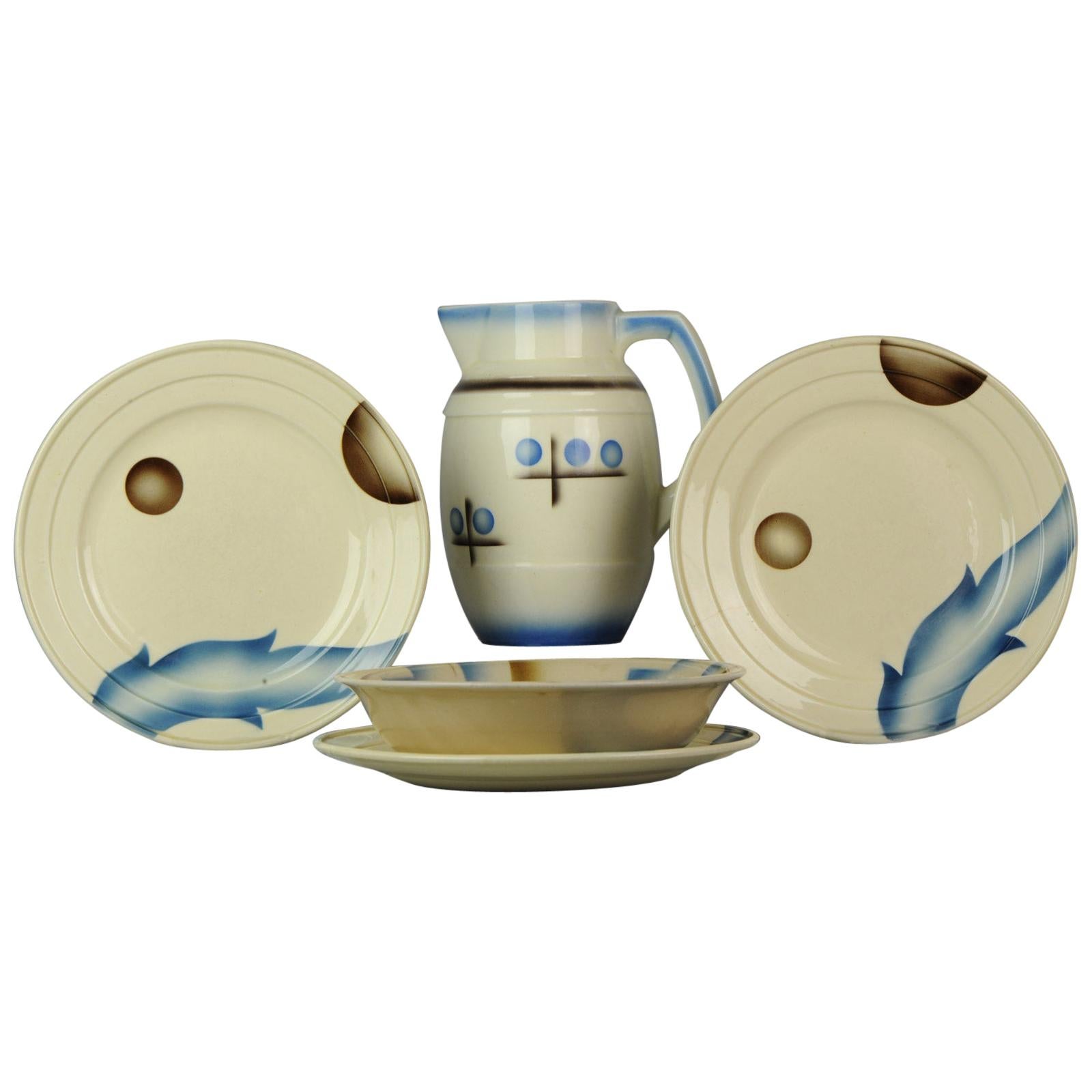 Set of Antique / Vintage German Art Deco Butter and Plates, 1920-1930