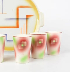 Set of Antique / Vintage German Art Deco Ceramic Beakers with Tray, 1920-1930