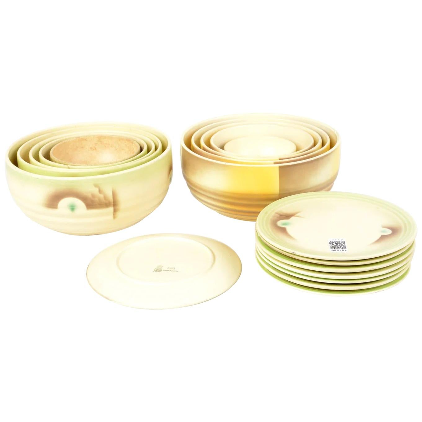 Set Antique / Vintage German Art Deco Ceramic Bowls Plates 1920-1930 Esterwalda