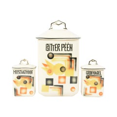 Set of Antique / Vintage Art Deco Ceramic Kitchen Jars 1920-1930 Esterwalda