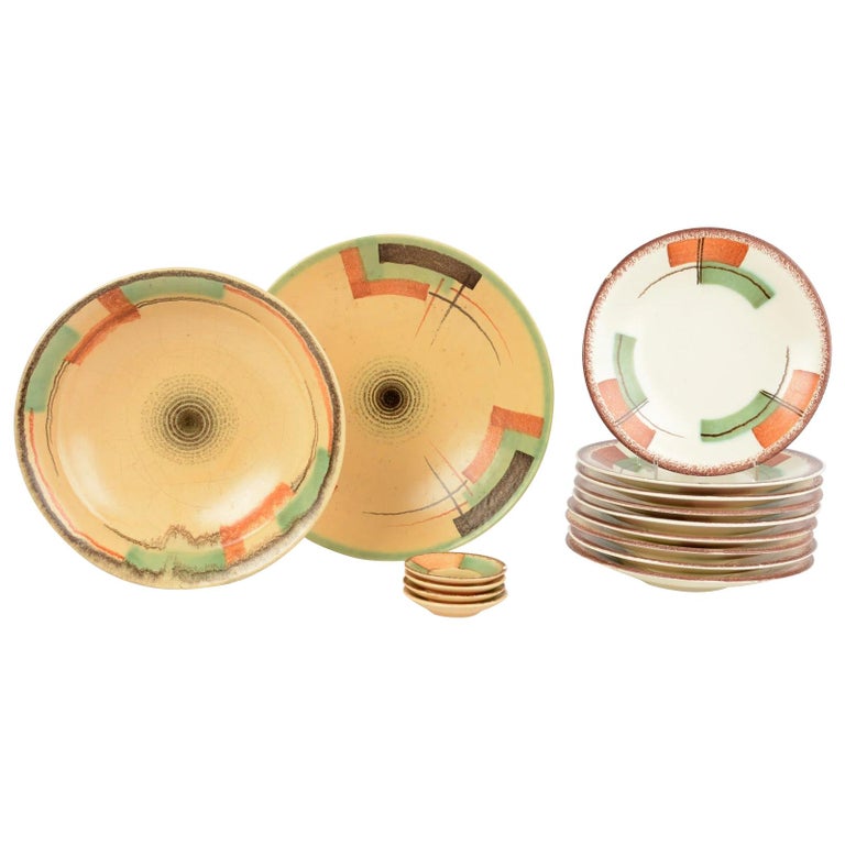 Set of Antique / Vintage German Art Deco Ceramic Plates 1920-1930 Esterwalda For Sale
