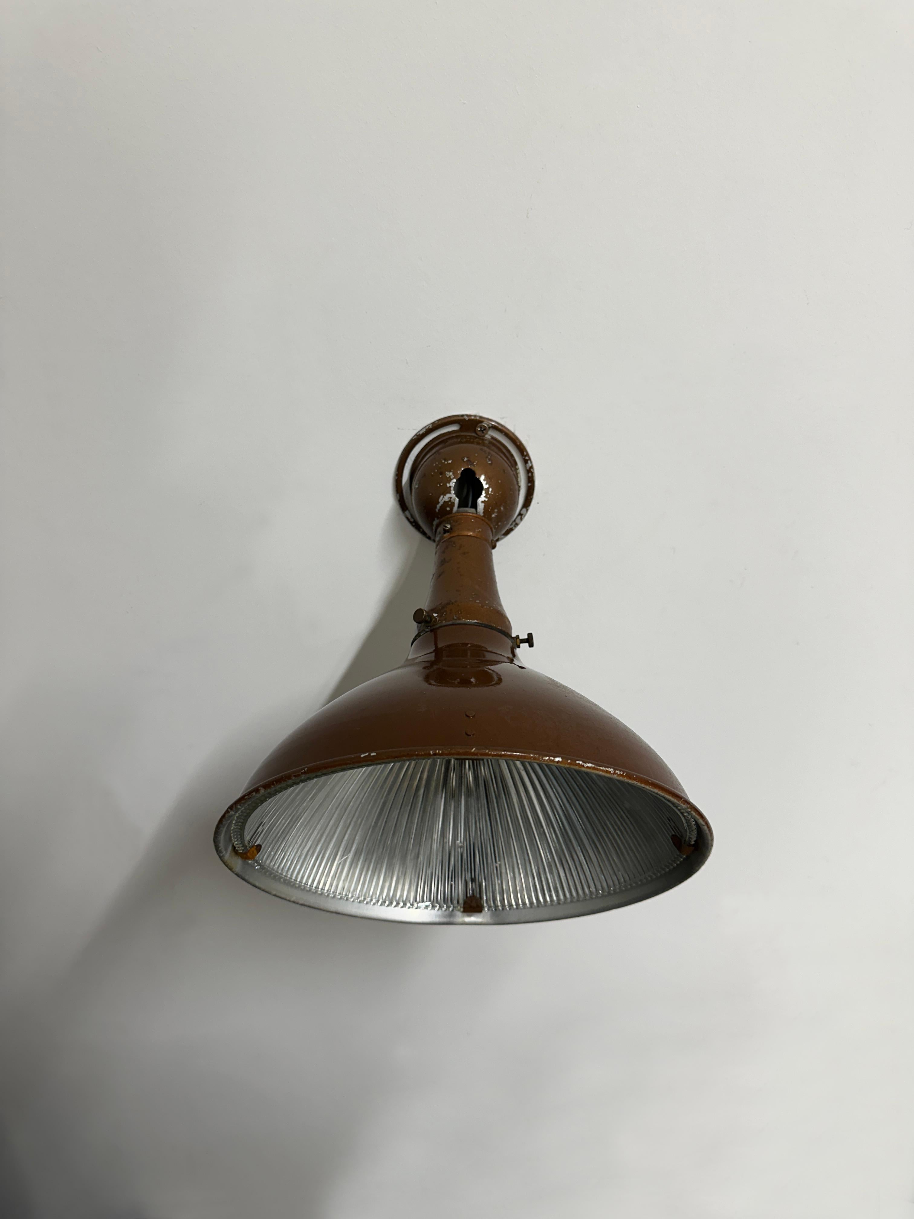 20th Century Set Antique Vintage Industrial Bronze Holophane Adjustable Wall Light Sconces For Sale