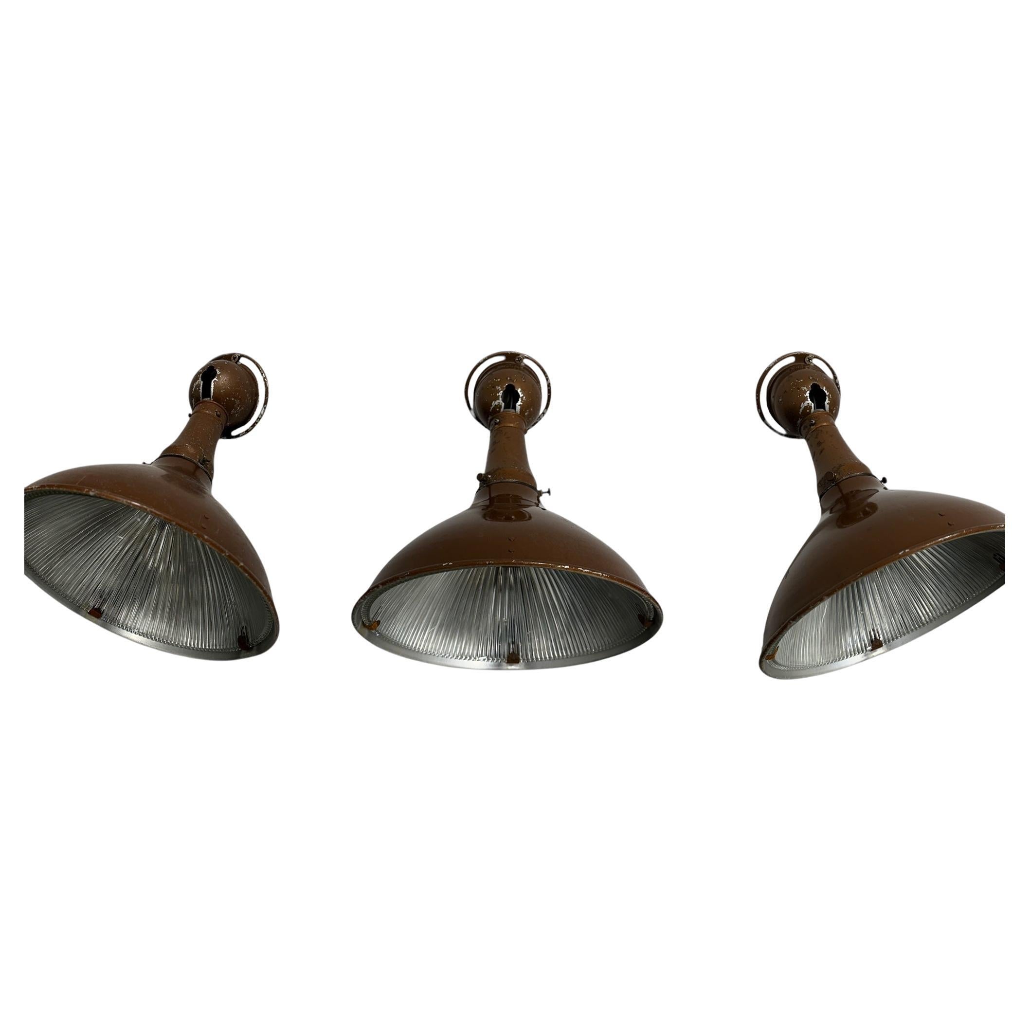 Set Antique Vintage Industrial Bronze Holophane Adjustable Wall Light Sconces