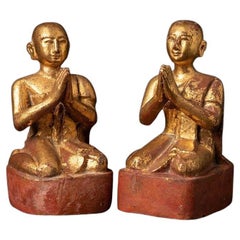 Set Antique Wooden Burmese Monk Statues from Burma Original Buddhas