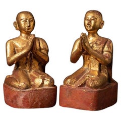 Conjunto Antiguas Estatuas de Madera de Monje Birmano Budas Originales