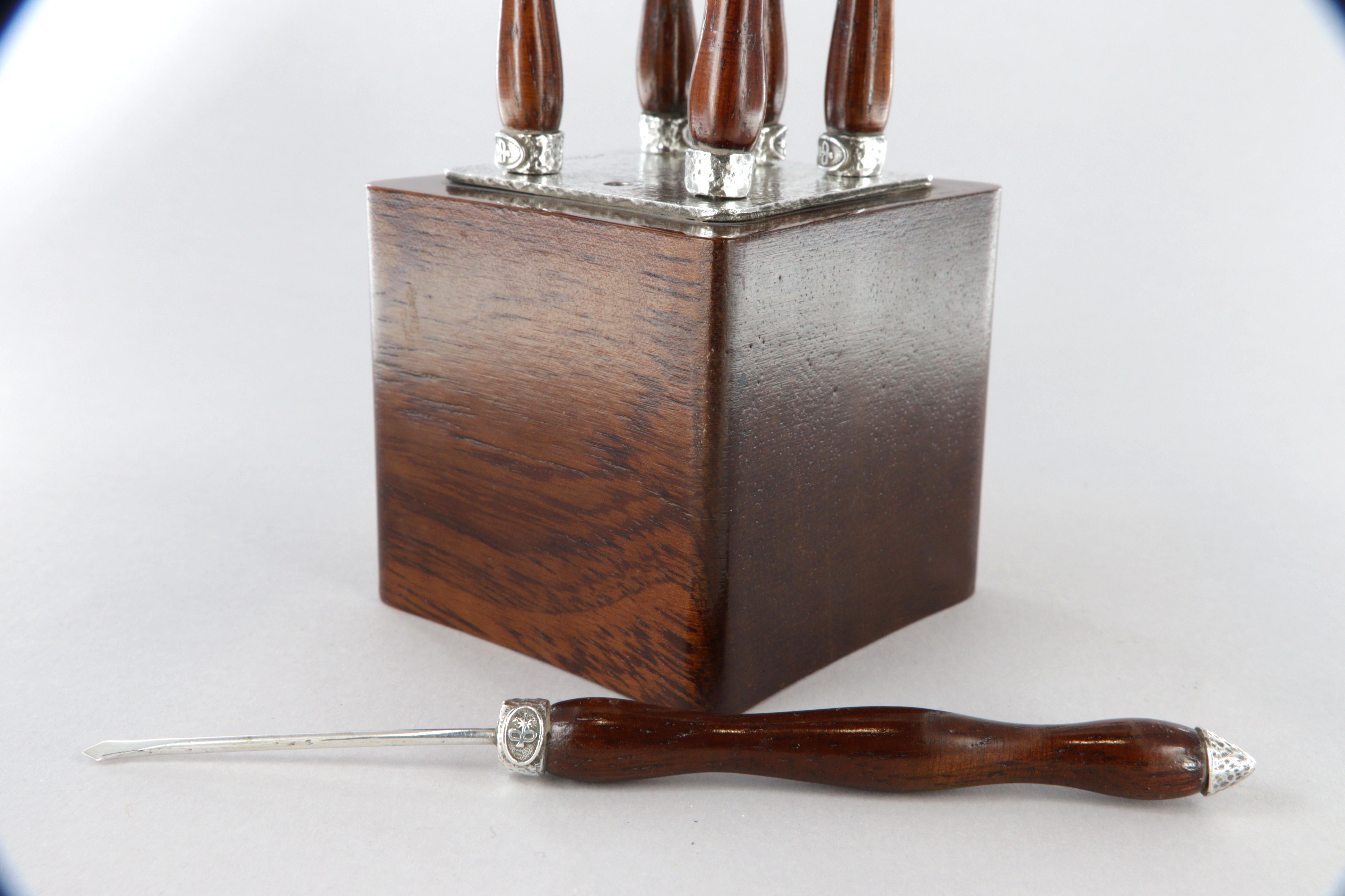 Juego de aperitivo Torrini con 6 espátulas de madera y plata 925 en venta 5