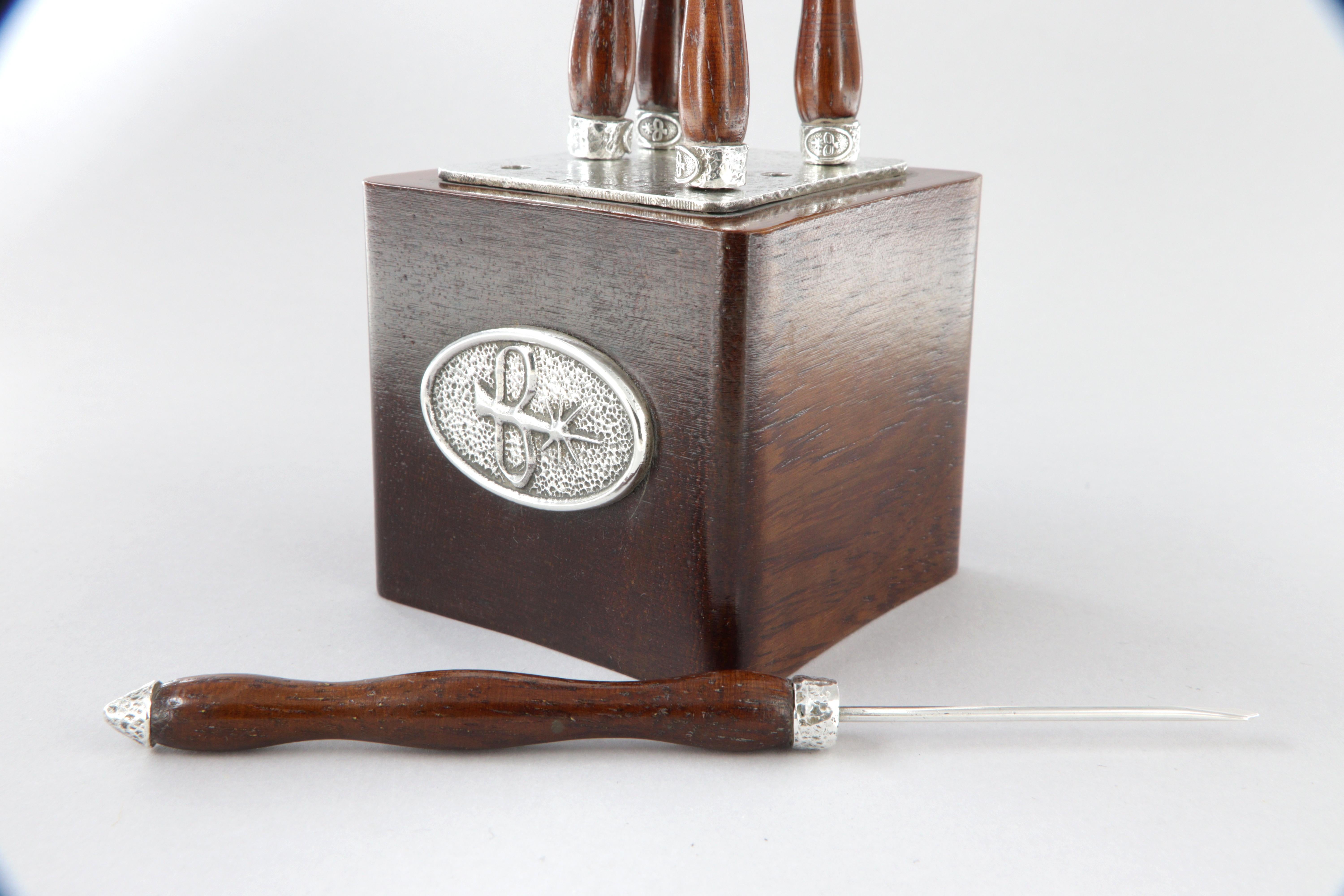 Juego de aperitivo Torrini con 6 espátulas de madera y plata 925 en venta 6