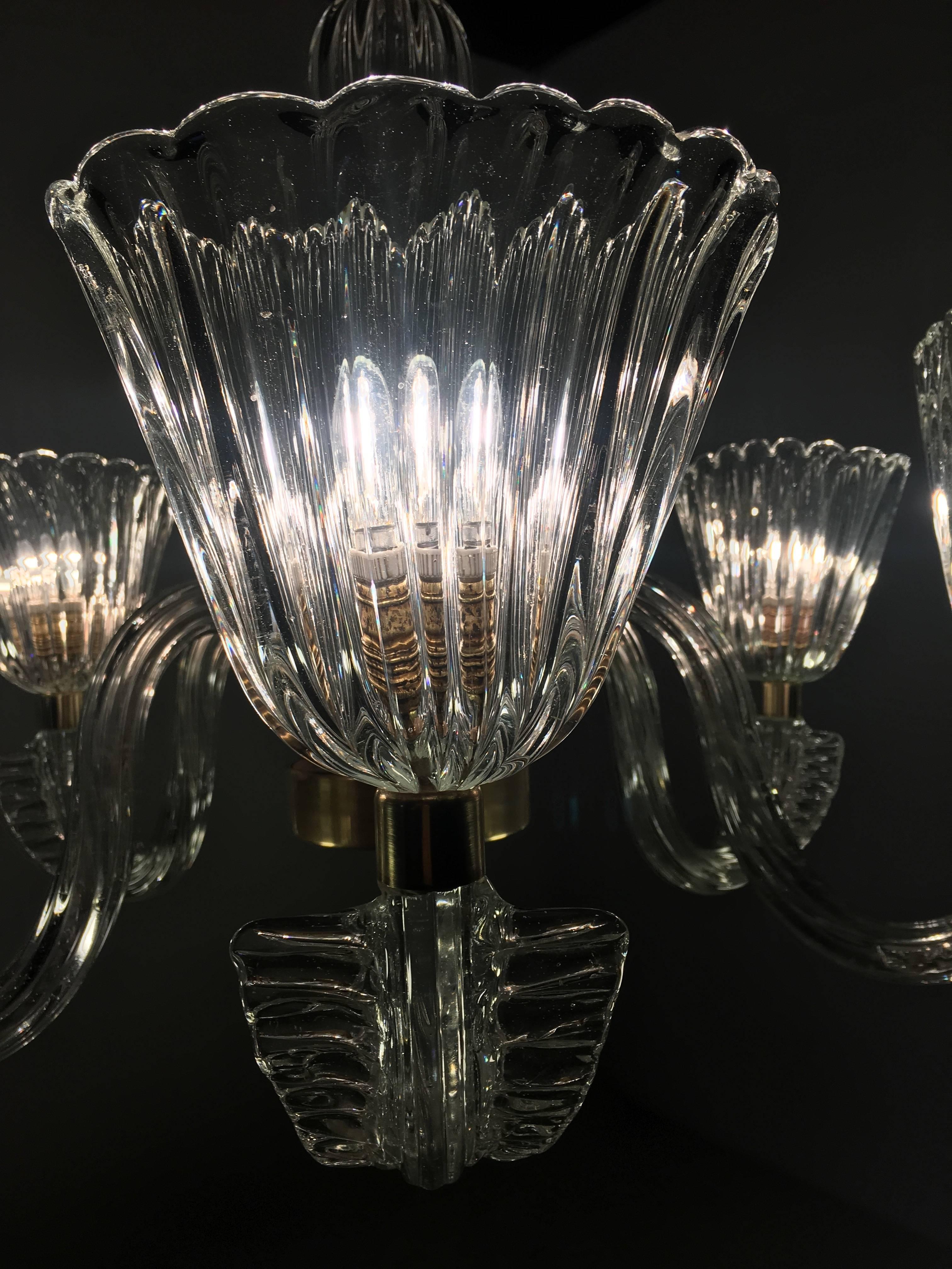 Art Deco Chandelier by Ercole Barovier, Murano, 1940s For Sale 3