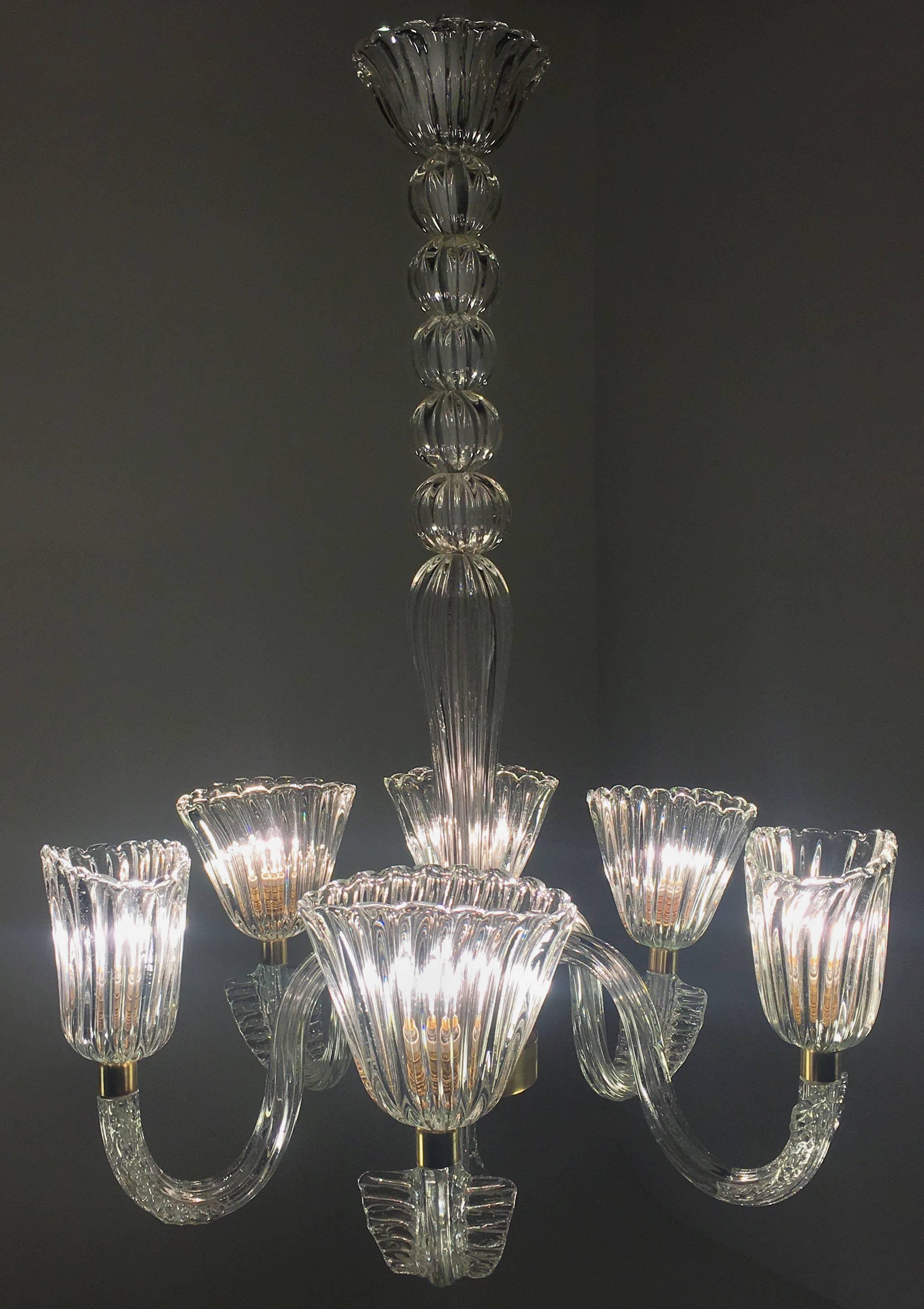 Art Deco Chandelier by Ercole Barovier, Murano, 1940s For Sale 4