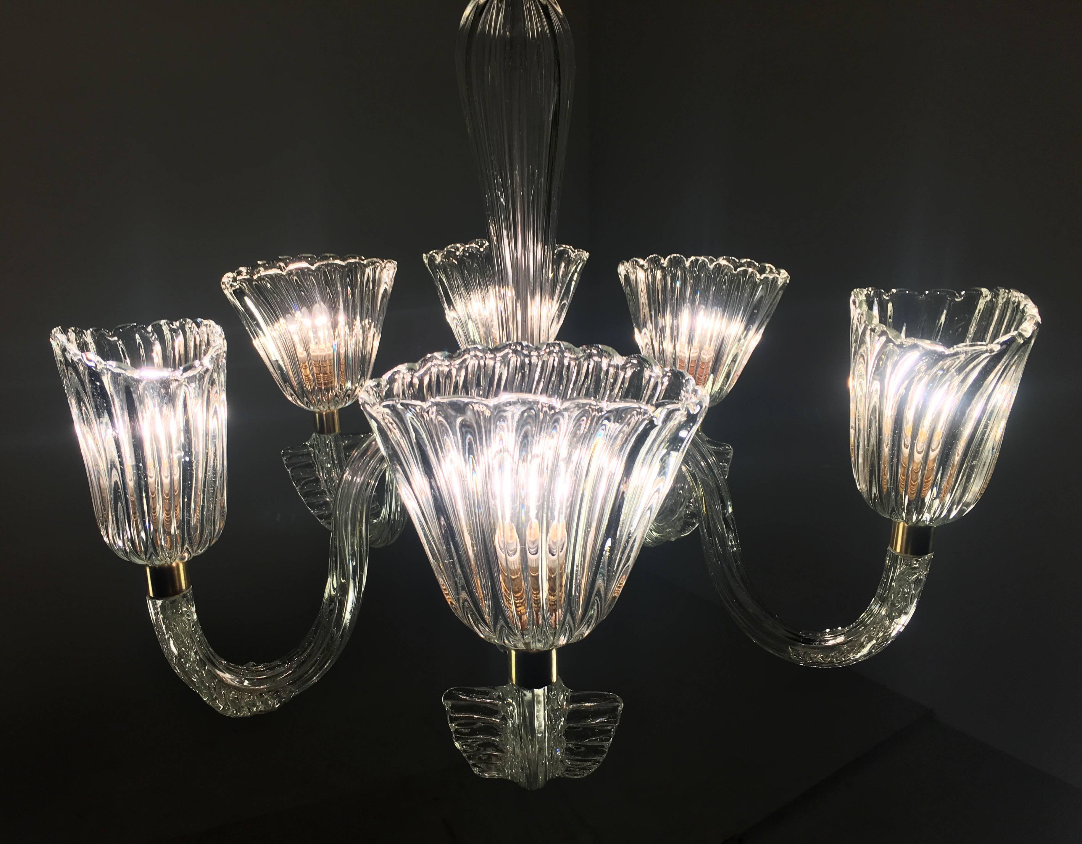 Art Deco Chandelier by Ercole Barovier, Murano, 1940s For Sale 6