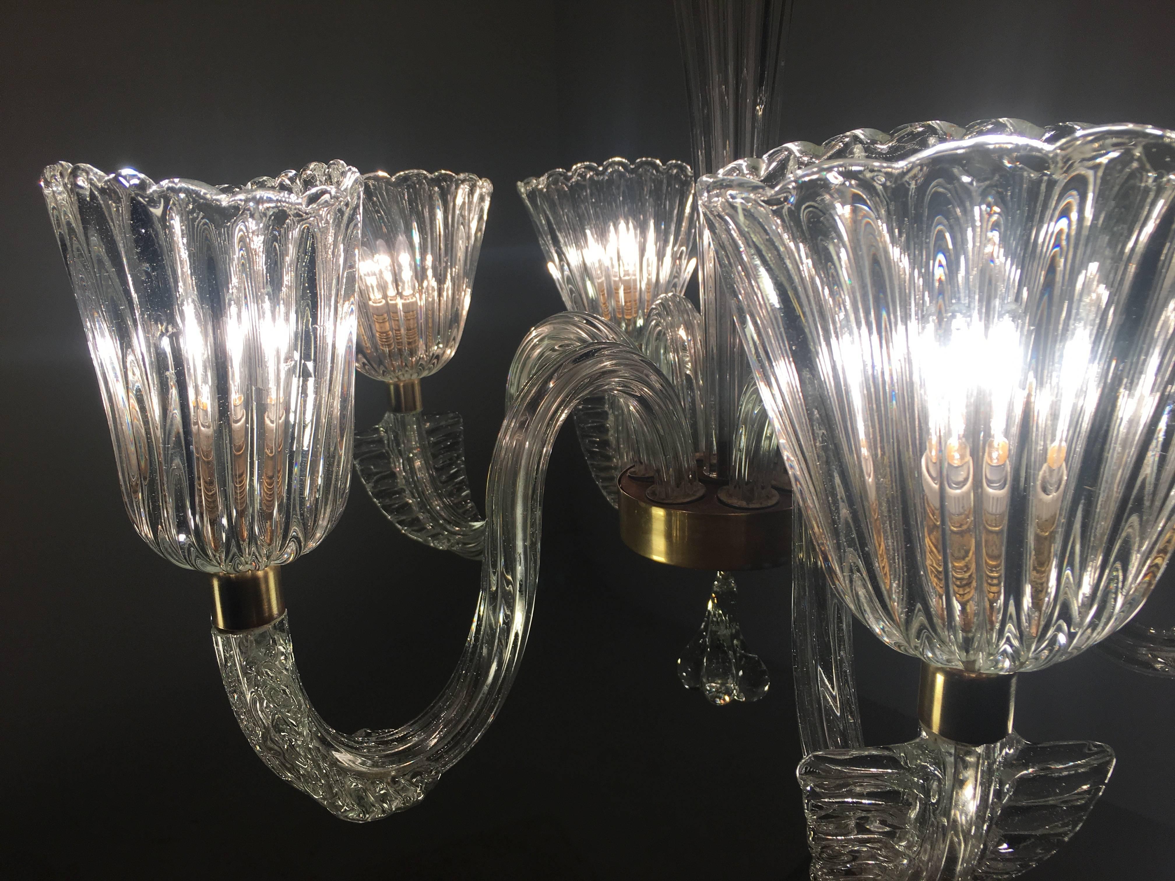 Art Deco Chandelier by Ercole Barovier, Murano, 1940s For Sale 7