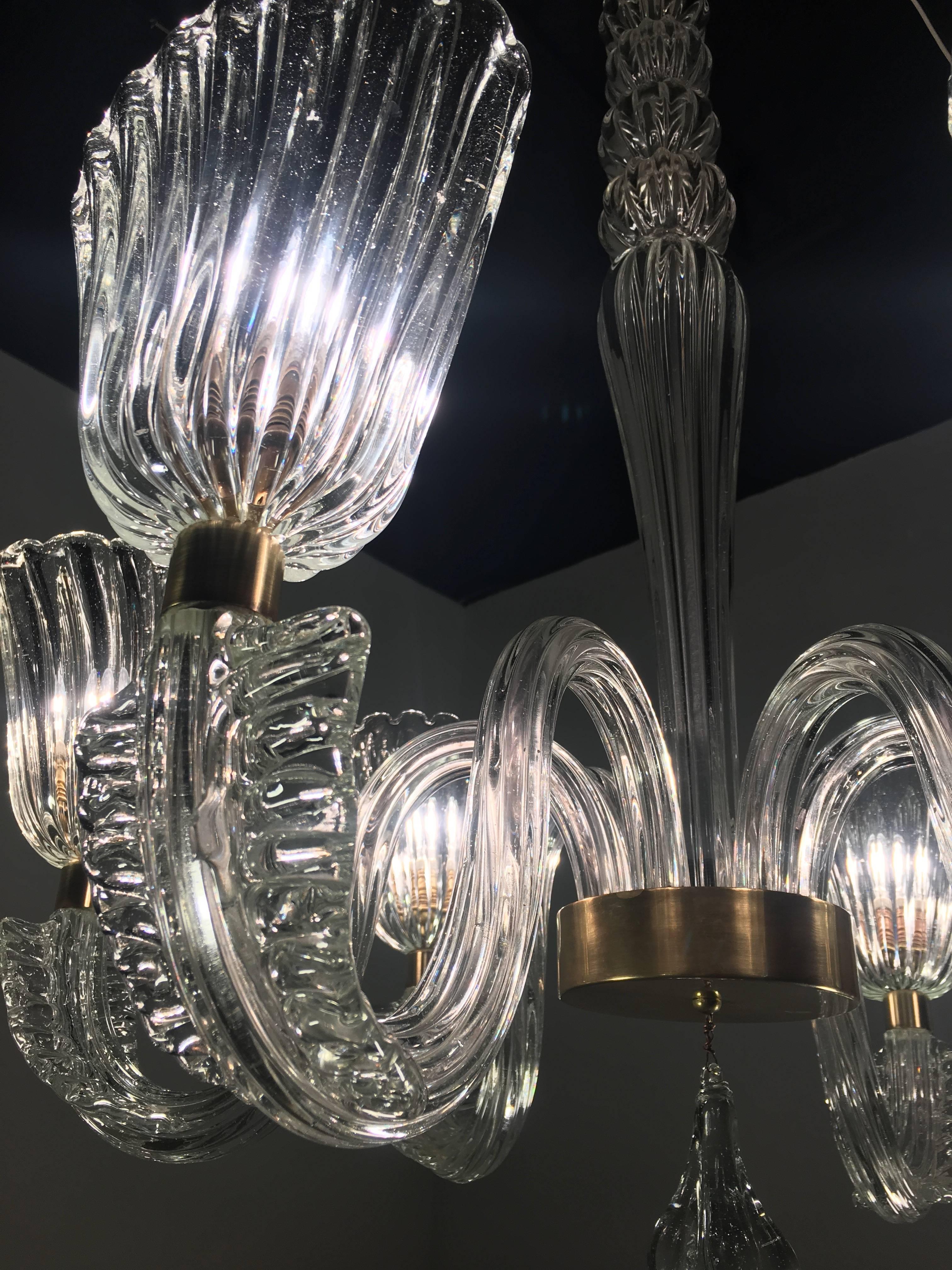 Art Deco Chandelier by Ercole Barovier, Murano, 1940s For Sale 8