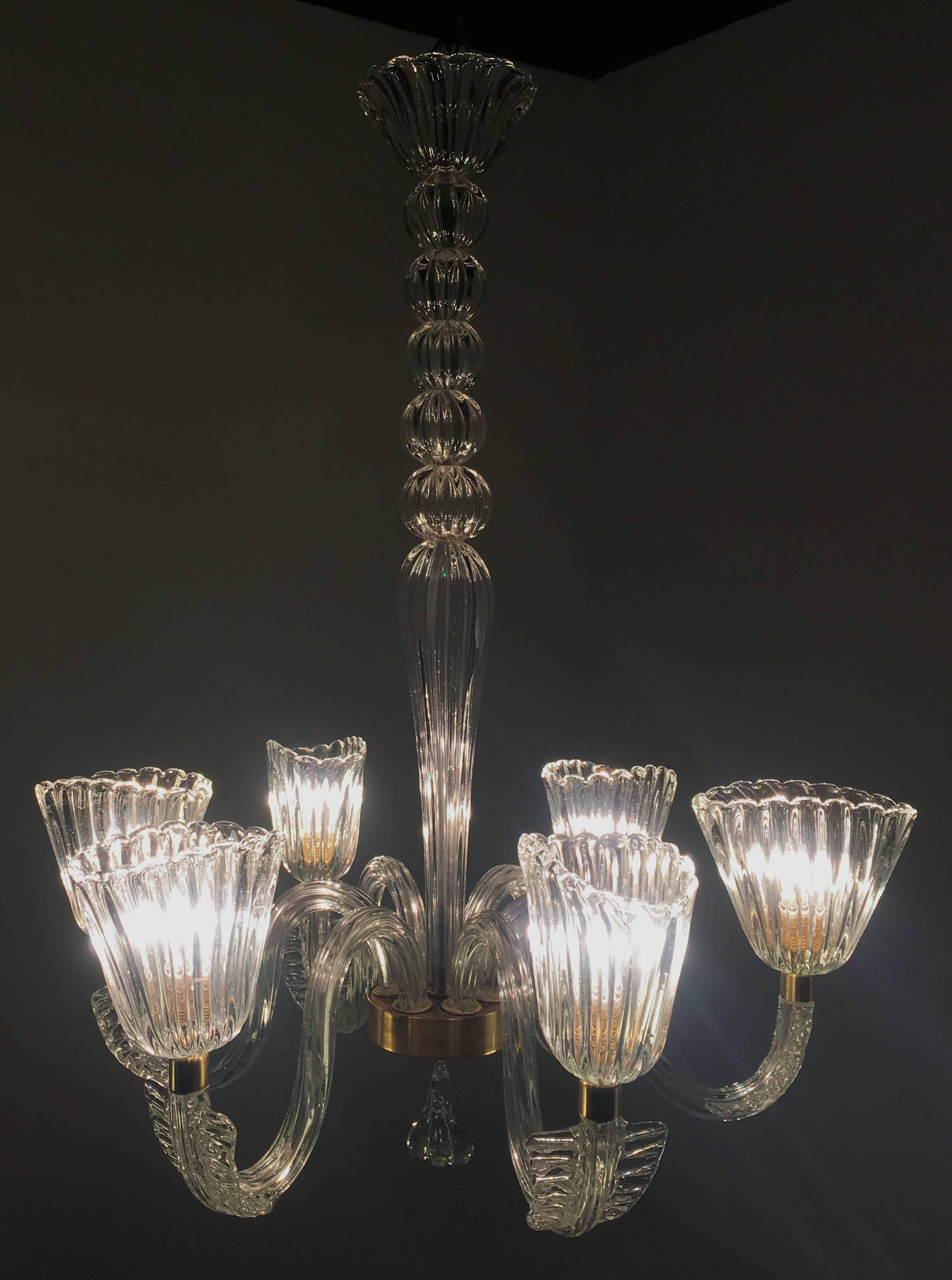 Art Deco Chandelier by Ercole Barovier, Murano, 1940s For Sale 10