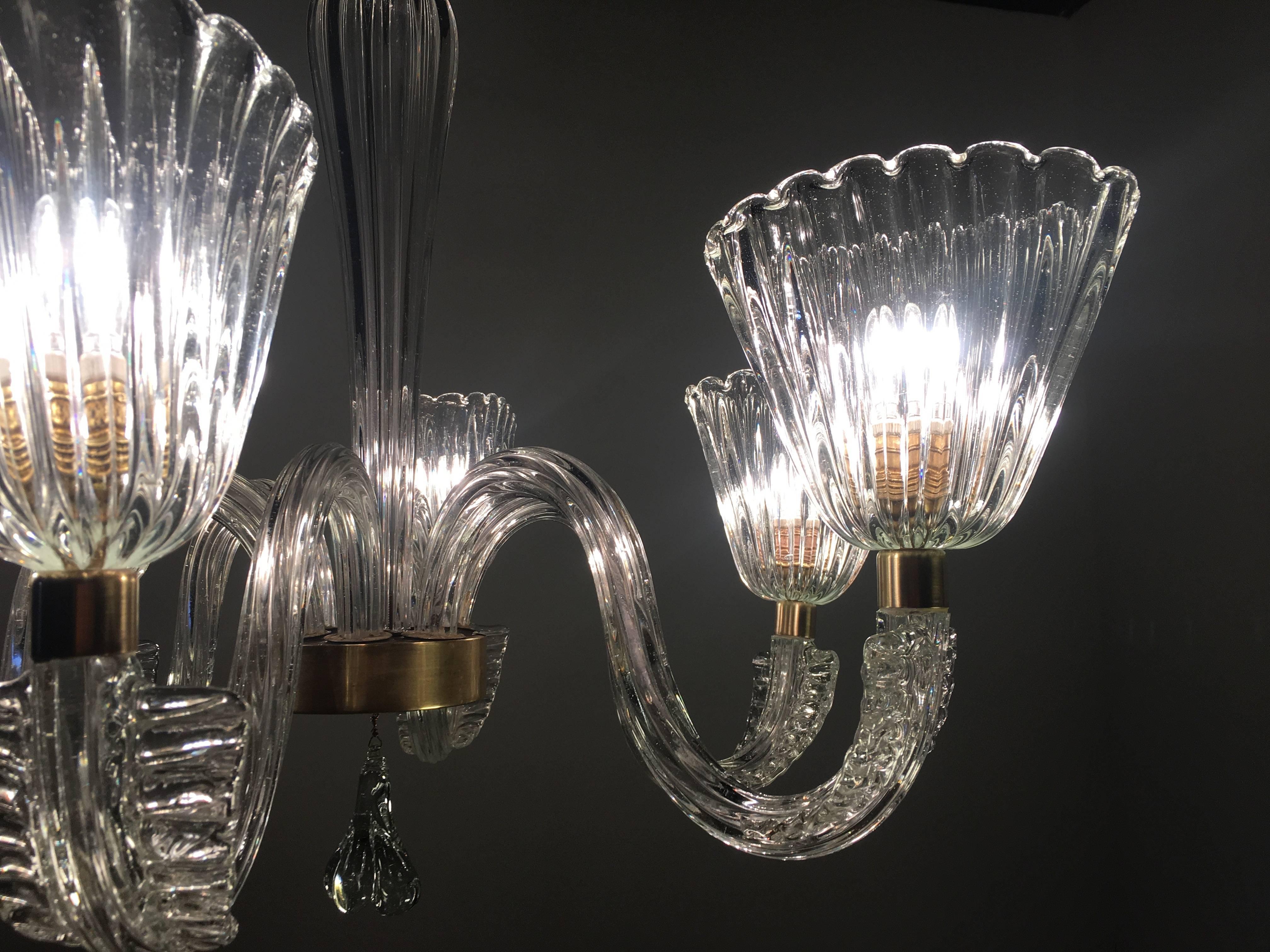 Art Deco Chandelier by Ercole Barovier, Murano, 1940s For Sale 11