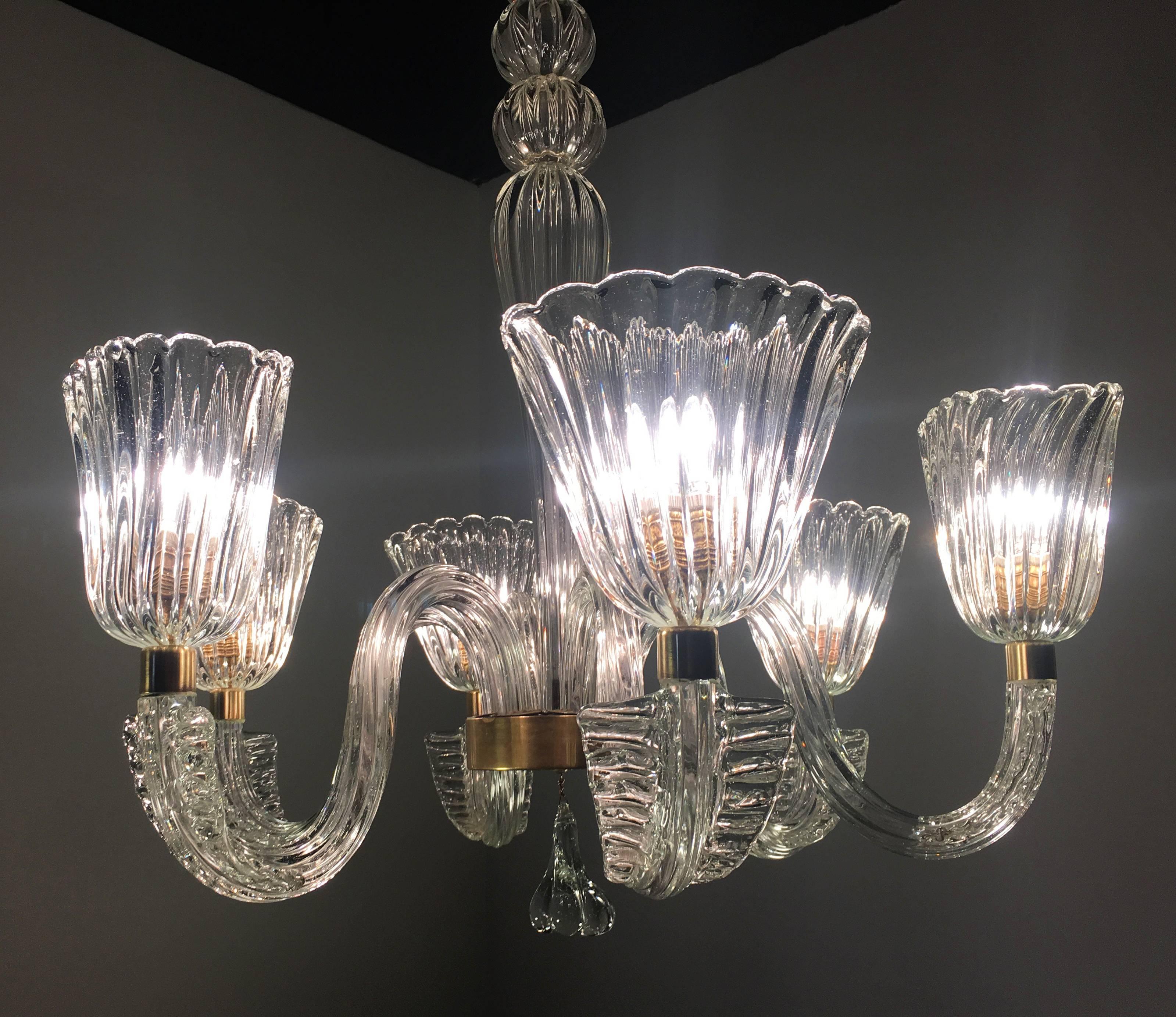 Art Deco Chandelier by Ercole Barovier, Murano, 1940s In Excellent Condition For Sale In Budapest, HU