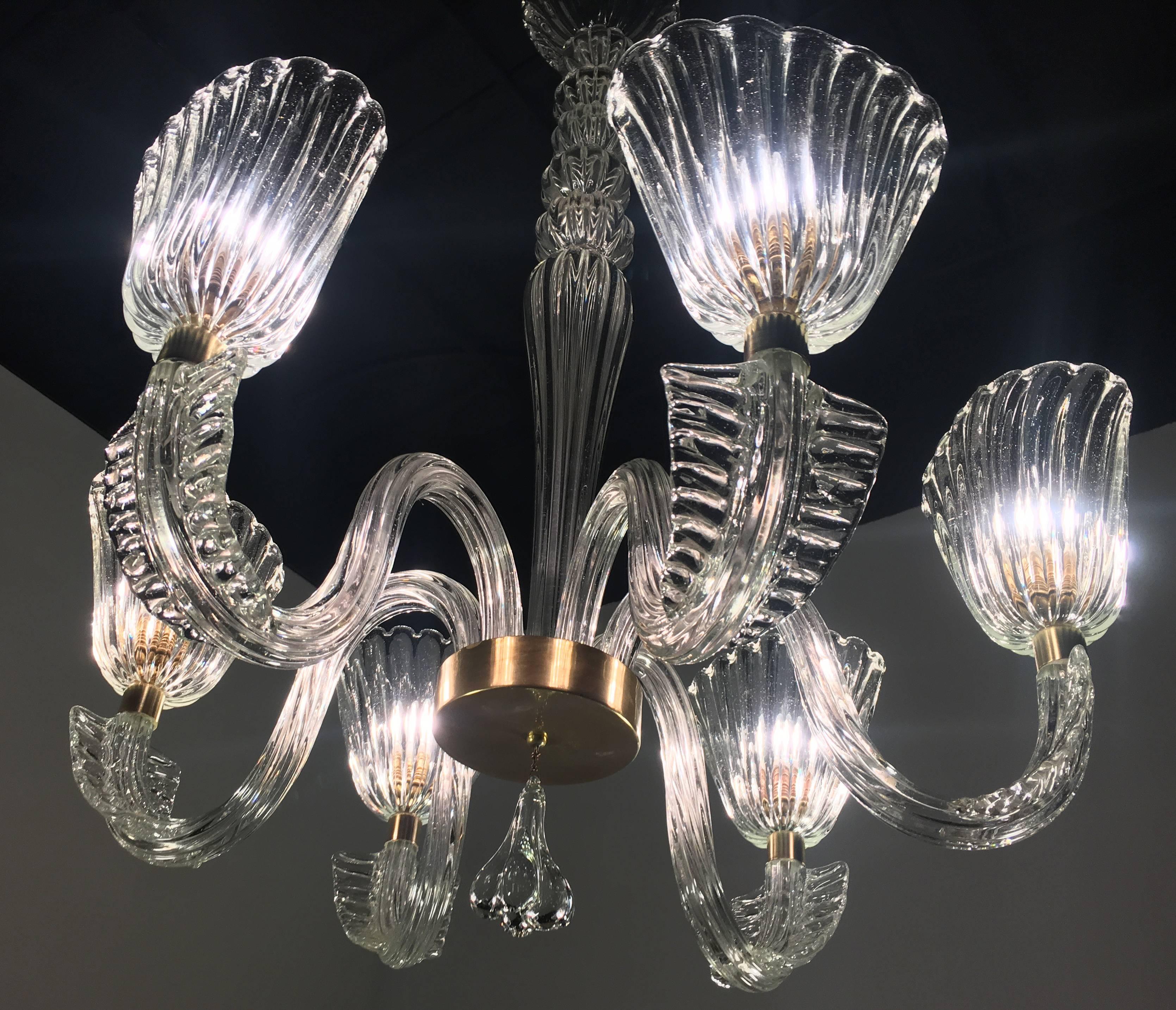 20th Century Art Deco Chandelier by Ercole Barovier, Murano, 1940s For Sale