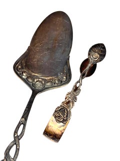 Set Jugendstil Hildesheim Rose versilbertes Besteck Cake Shovel & Zuckerzangen, Set