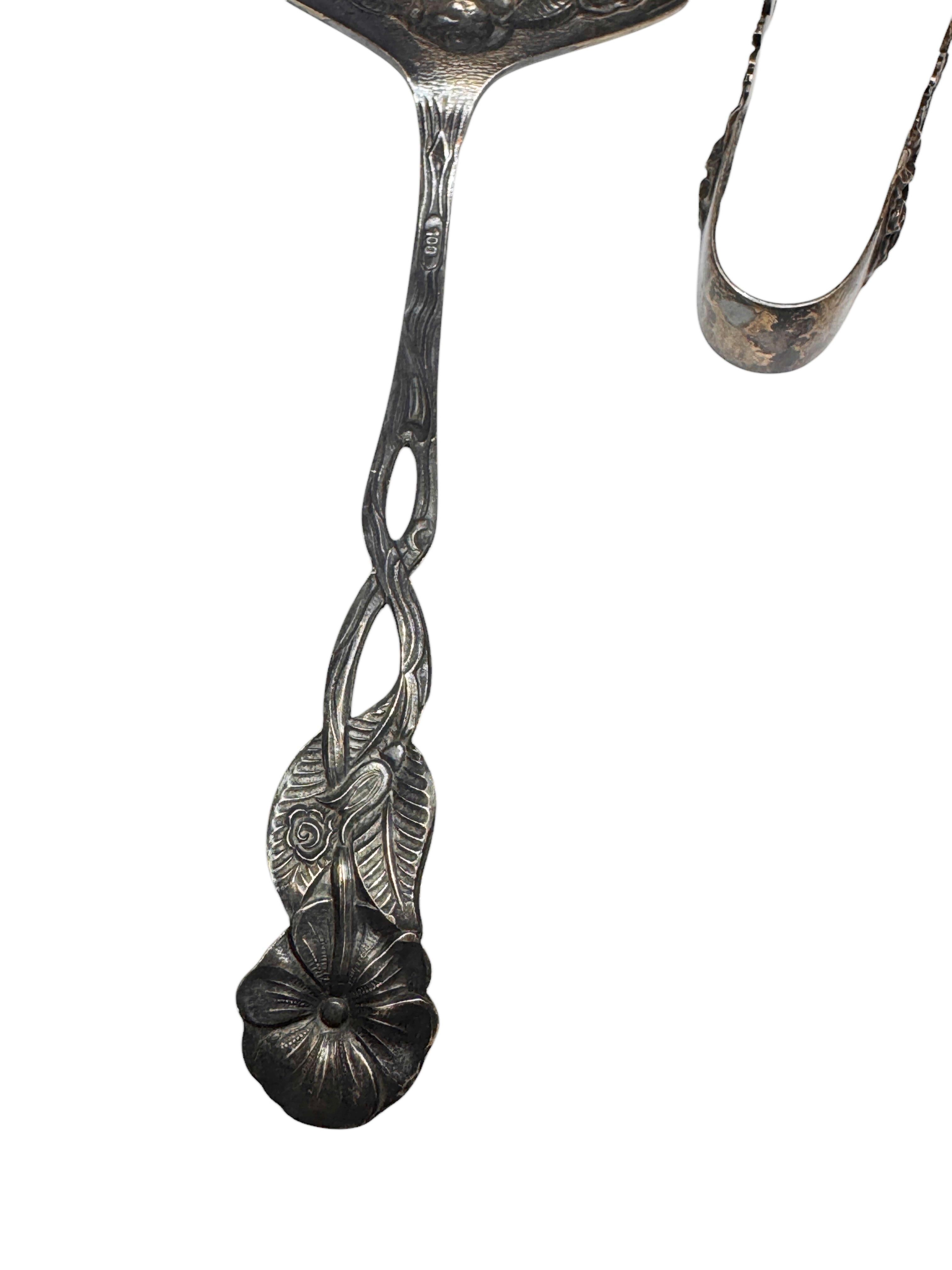 Set Jugendstil Hildesheim Rose versilbertes Besteck Cake Shovel & Zuckerzangen, Set (Art nouveau) im Angebot