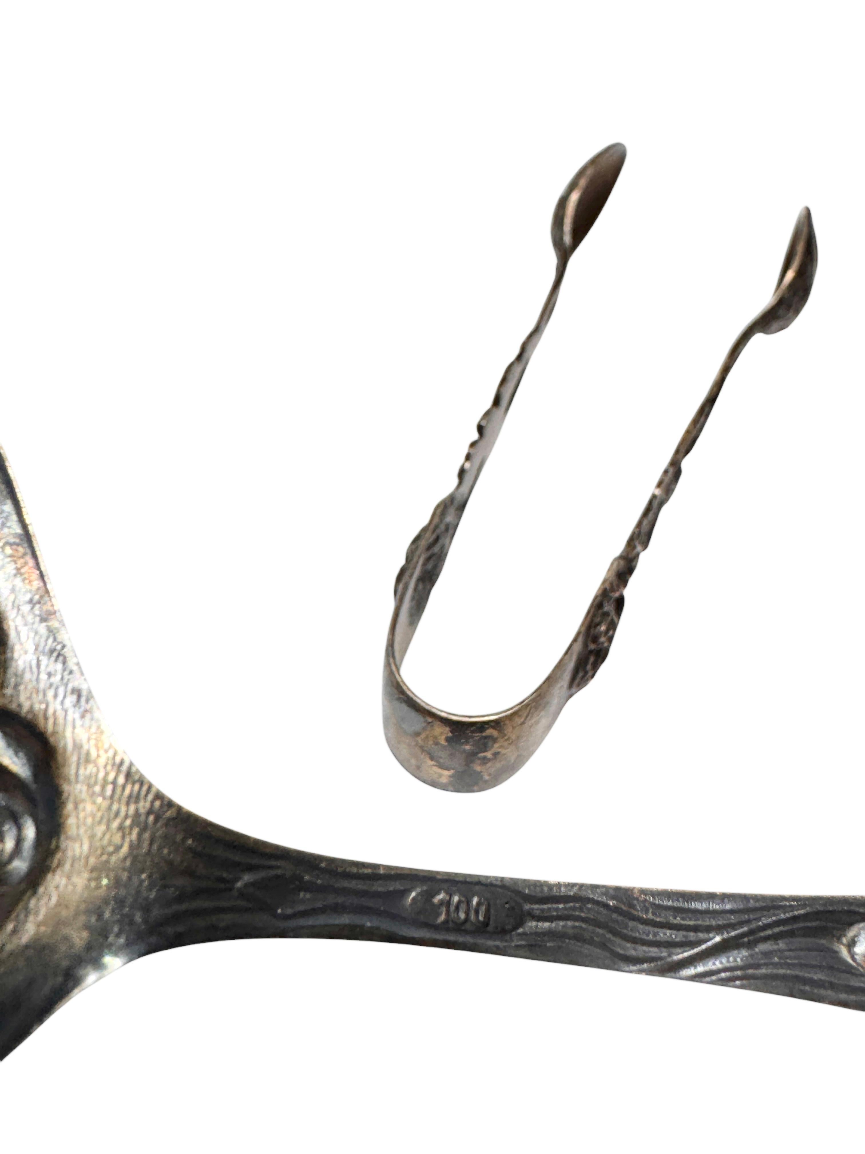 Set Jugendstil Hildesheim Rose versilbertes Besteck Cake Shovel & Zuckerzangen, Set (Metall) im Angebot