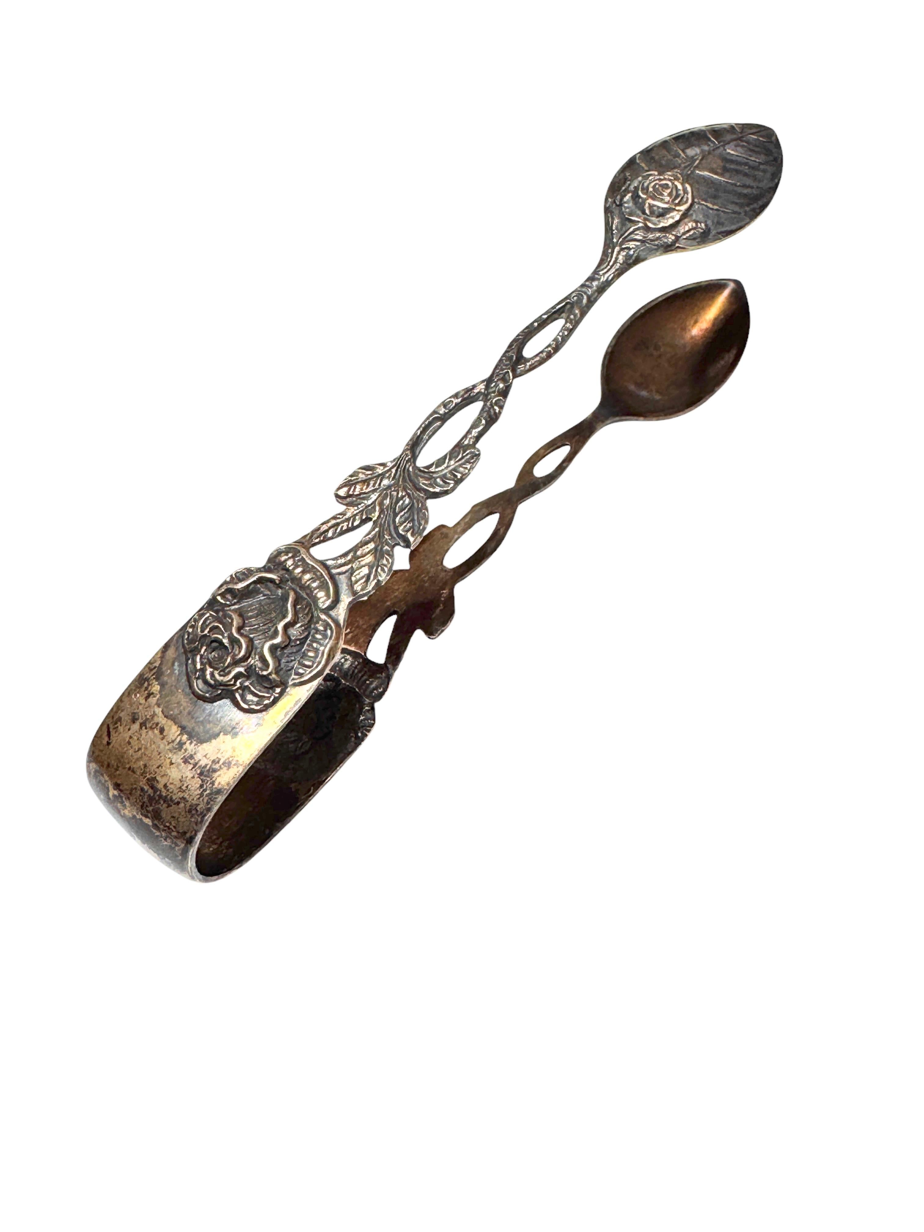 Set Jugendstil Hildesheim Rose versilbertes Besteck Cake Shovel & Zuckerzangen, Set im Angebot 2