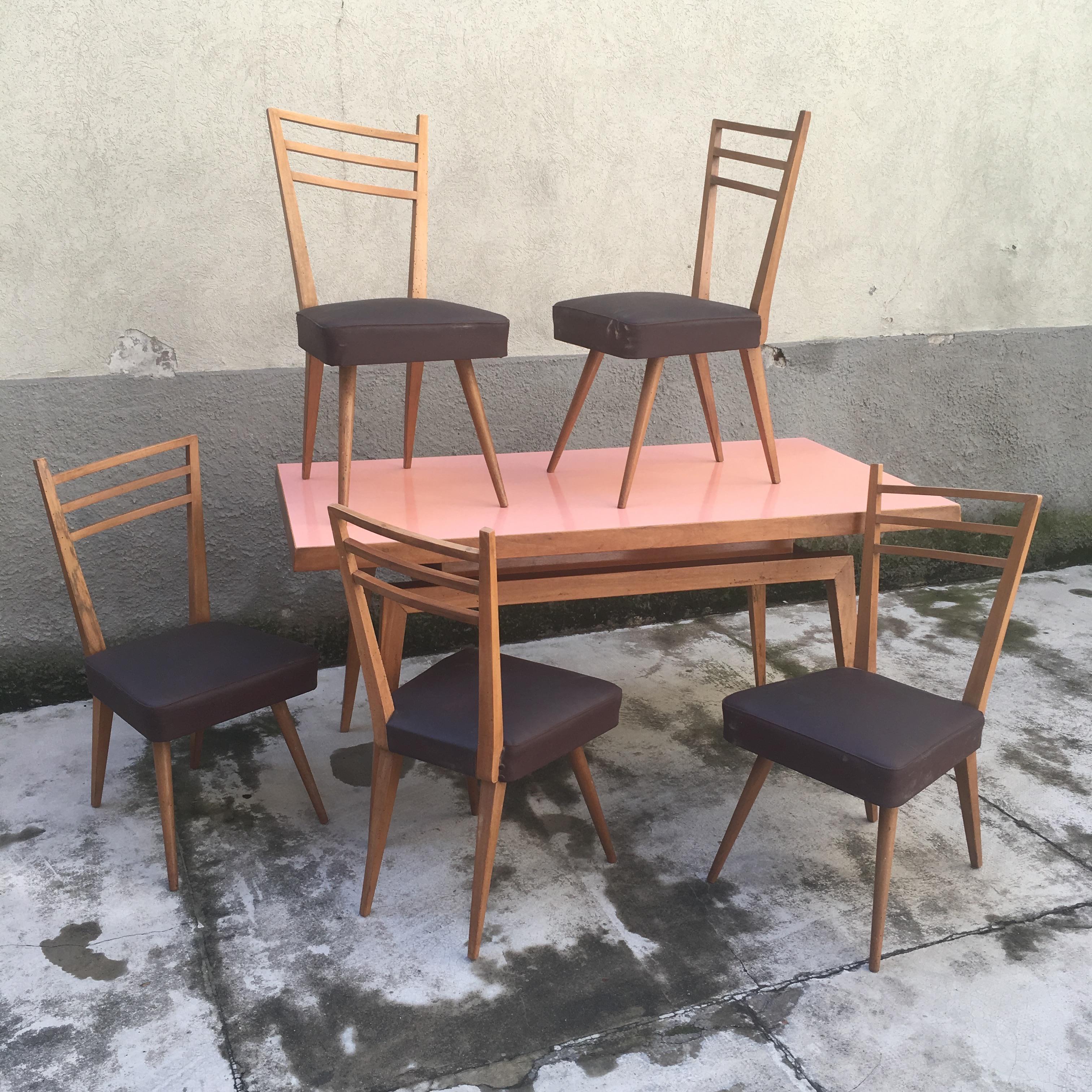 Conjunto Artesanal - Mesa con 5 Sillas - Italia - Años 60 Laminado en venta