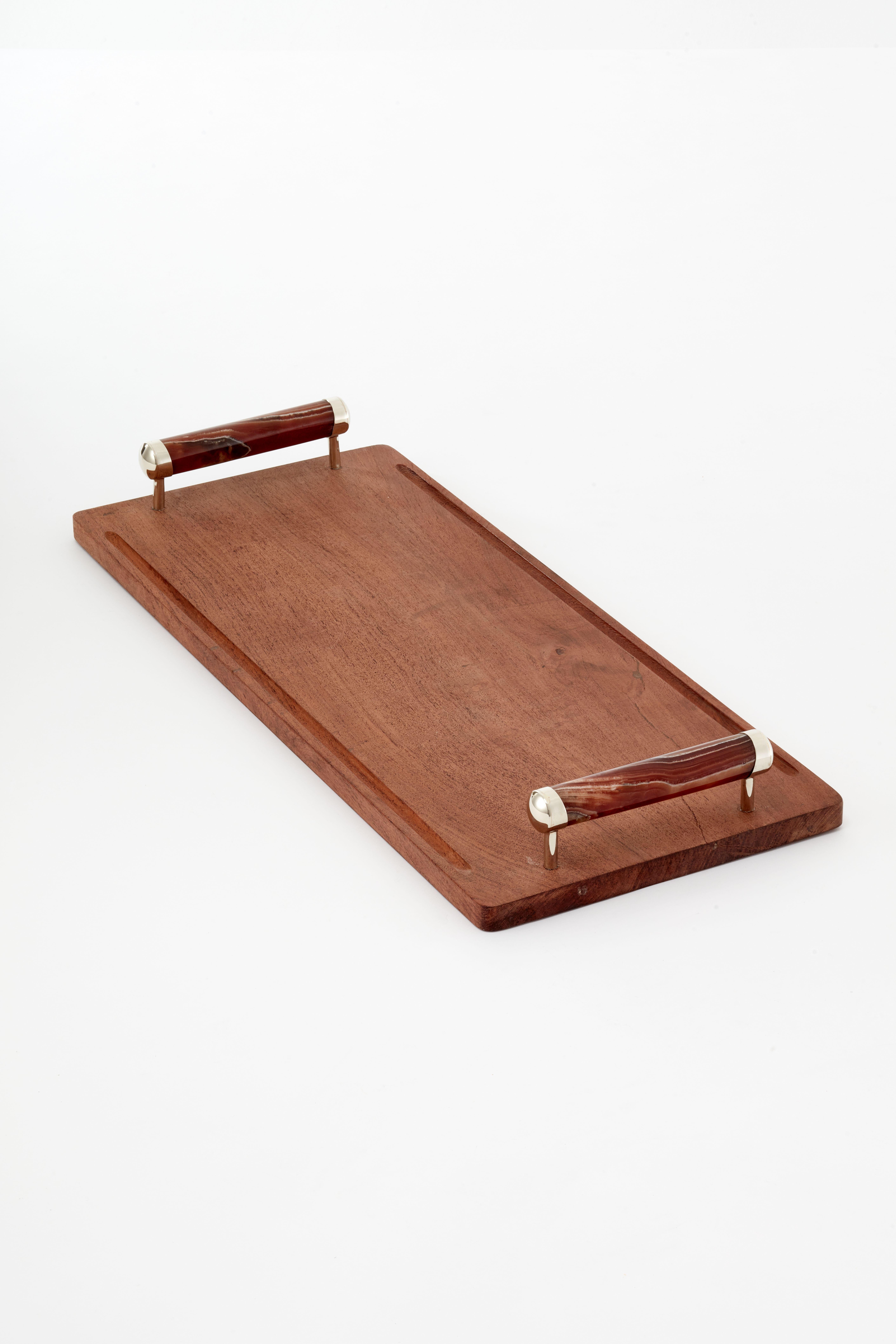 Argentine SET Asado Medium, Large Rectangular Trays, Onyx, Carob Wood & Silver Alpaca For Sale