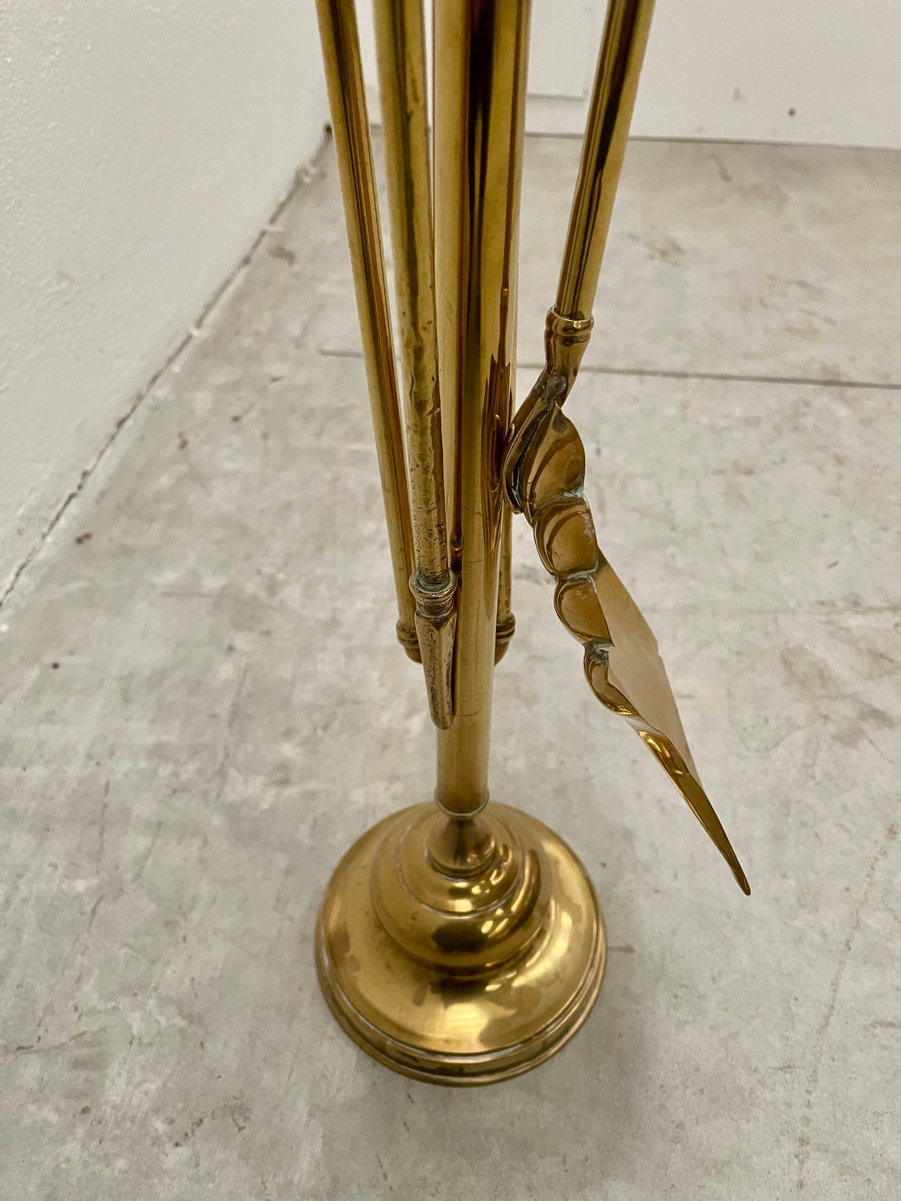 Late 20th Century Brass Fireplace Tool Set For Sale