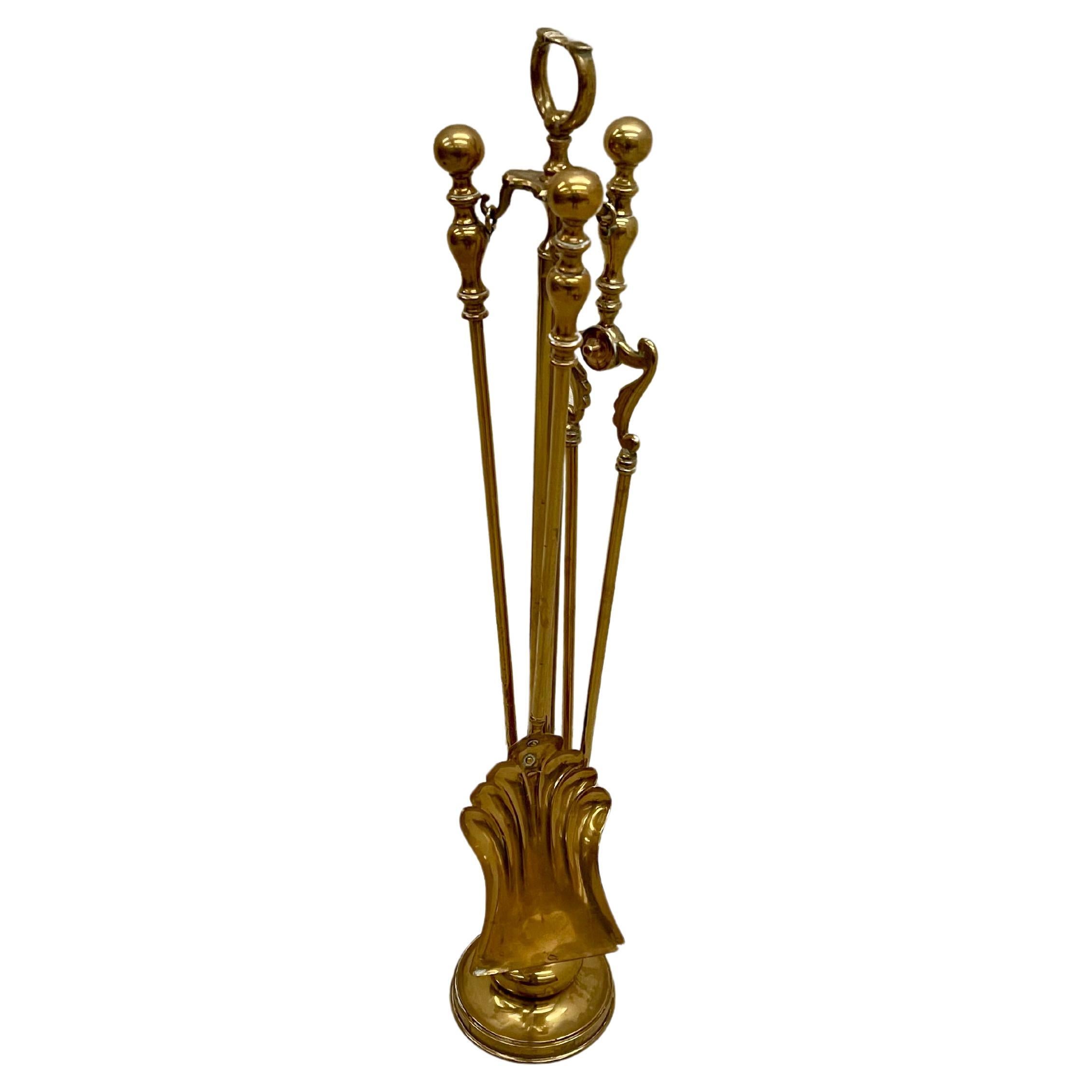 Brass Fireplace Tool Set For Sale