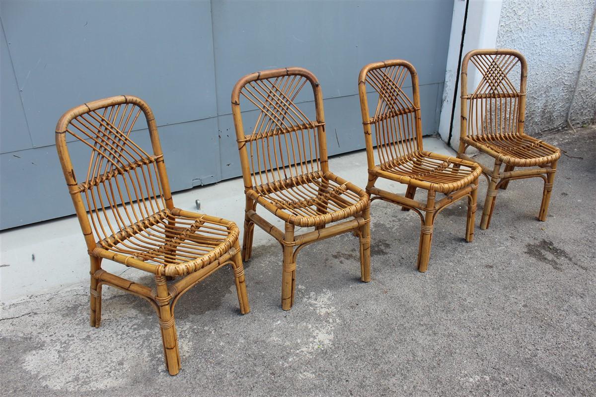 Set of bamboo midcentury chairs  design 1950s Italian style.