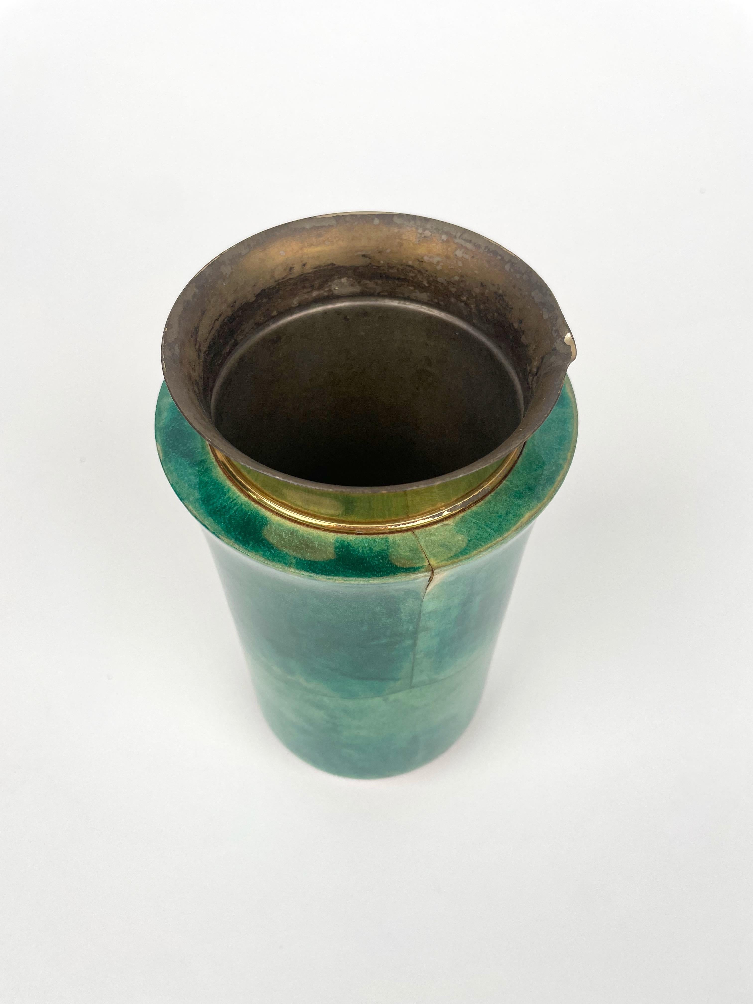 Set Barware Bar Green Goatskin and Brass by Aldo Tura for Macabo, Italy 1960s For Sale 4