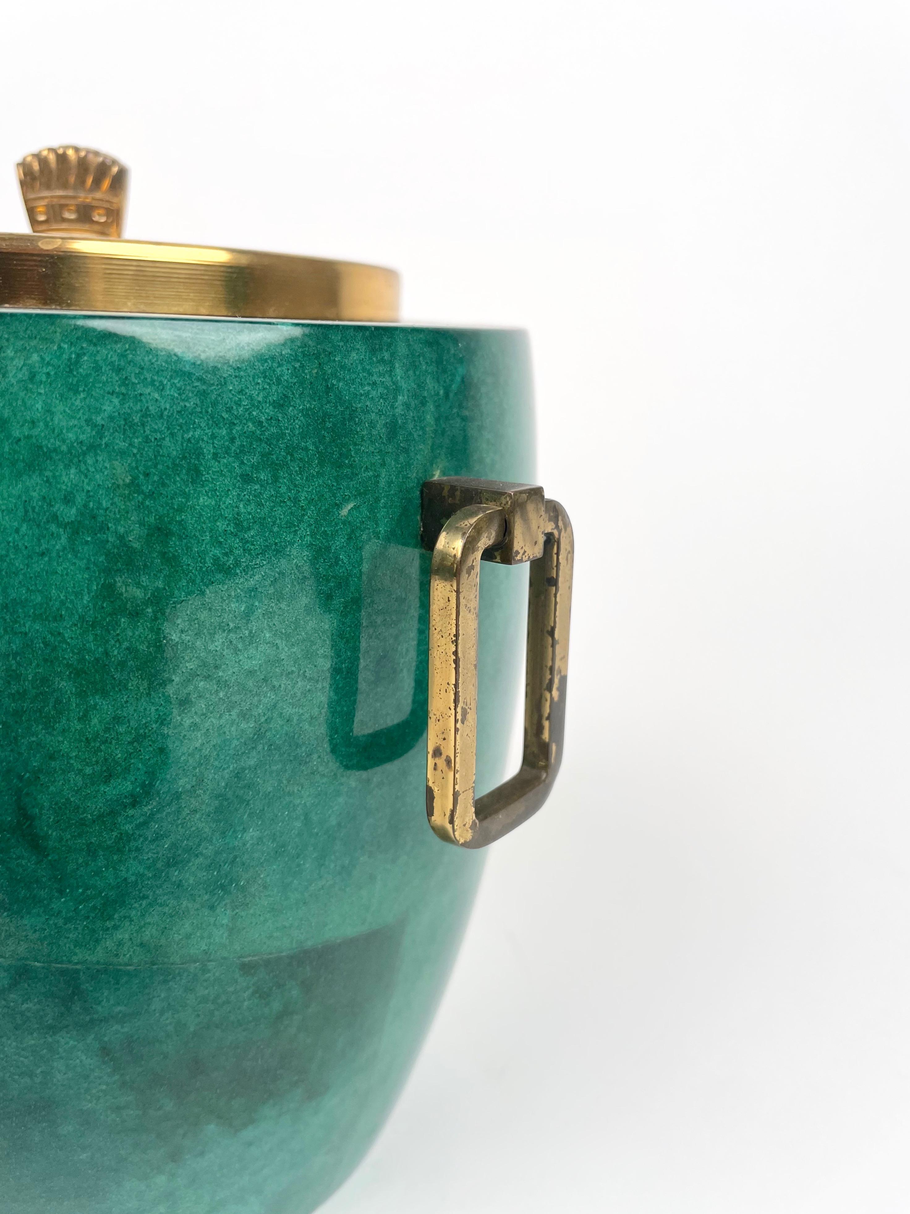 Set Barware Bar Green Goatskin and Brass by Aldo Tura for Macabo, Italy 1960s For Sale 2