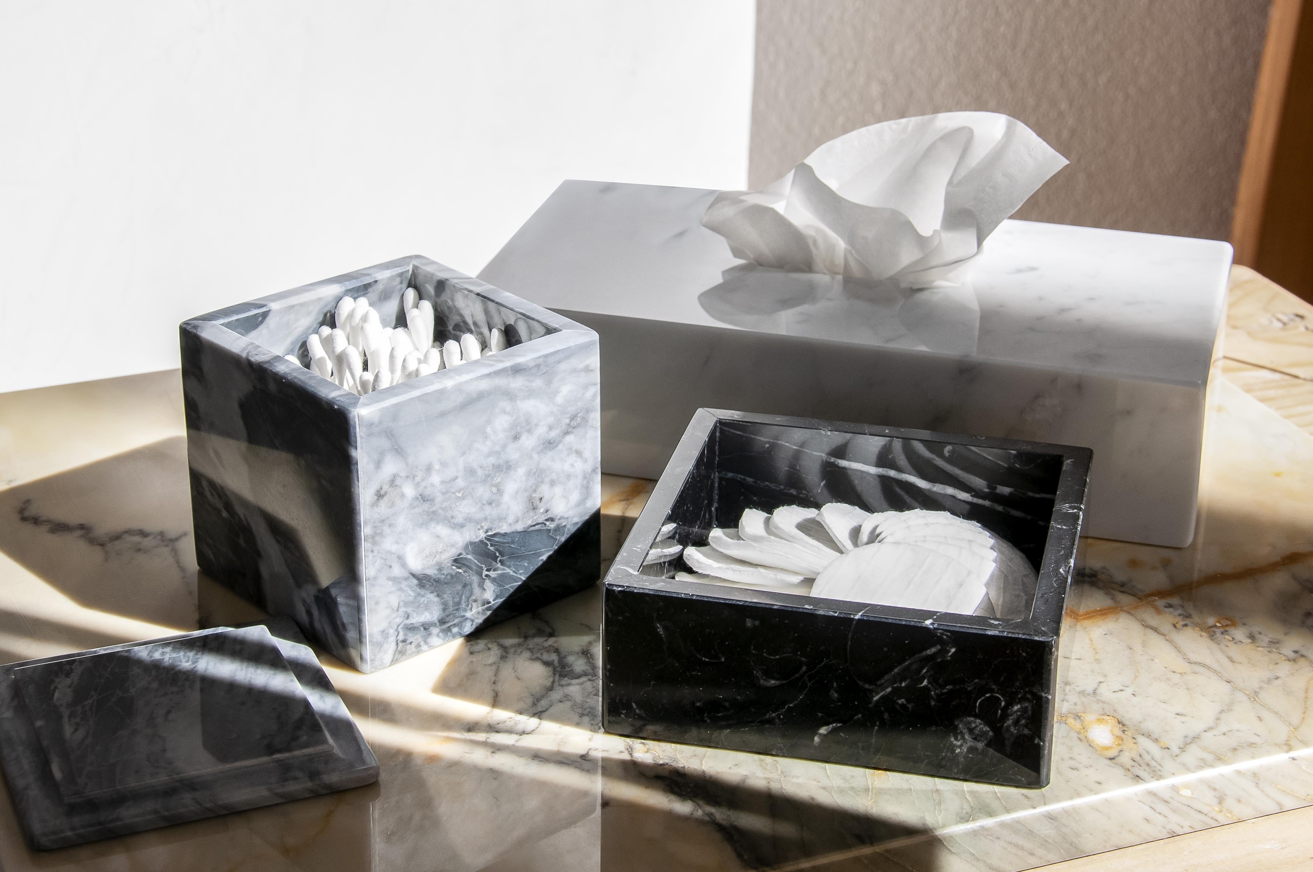 Italian Handmade Set Beauty in White Carrara, Grey Bardiglio and Black Marquina Marble For Sale