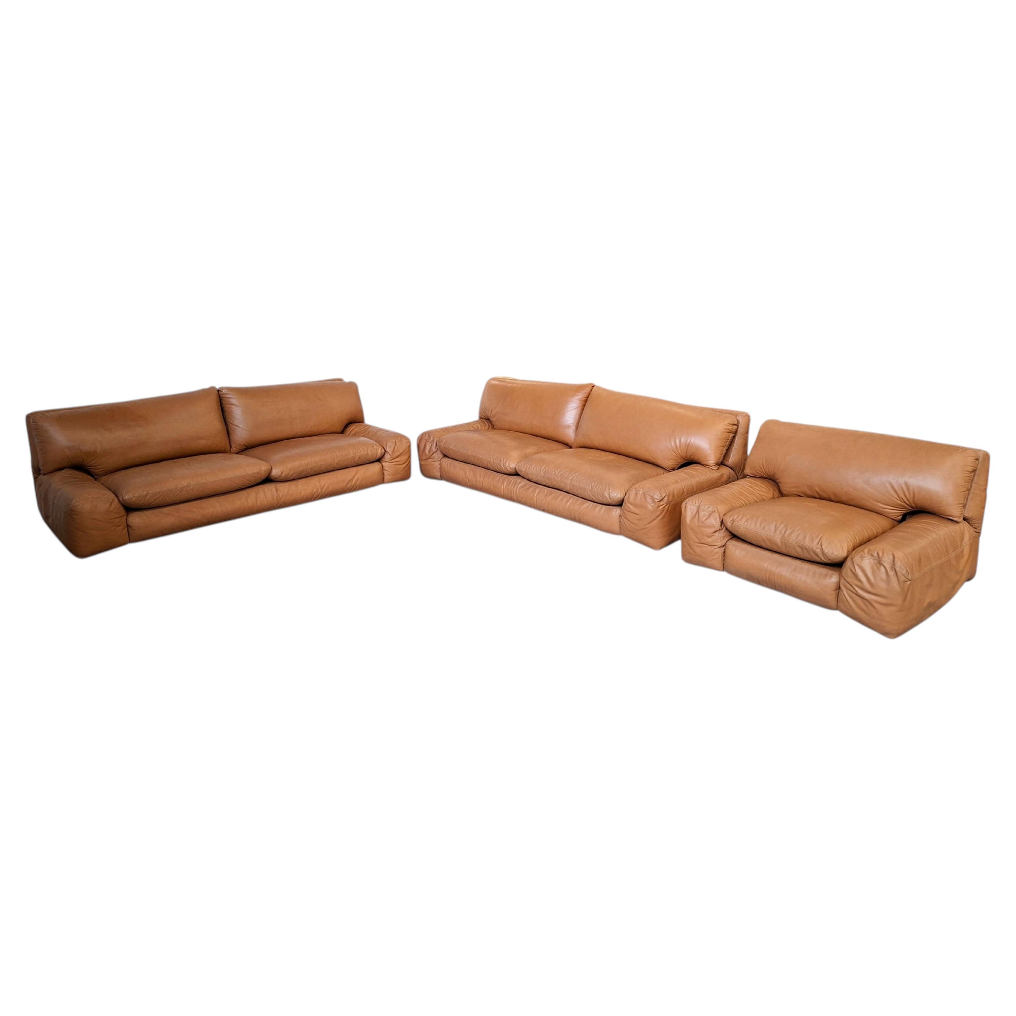 Bengodi" Set - Design Cini Boeri for Arflex Italia (2 Sofas + Armchair) For Sale