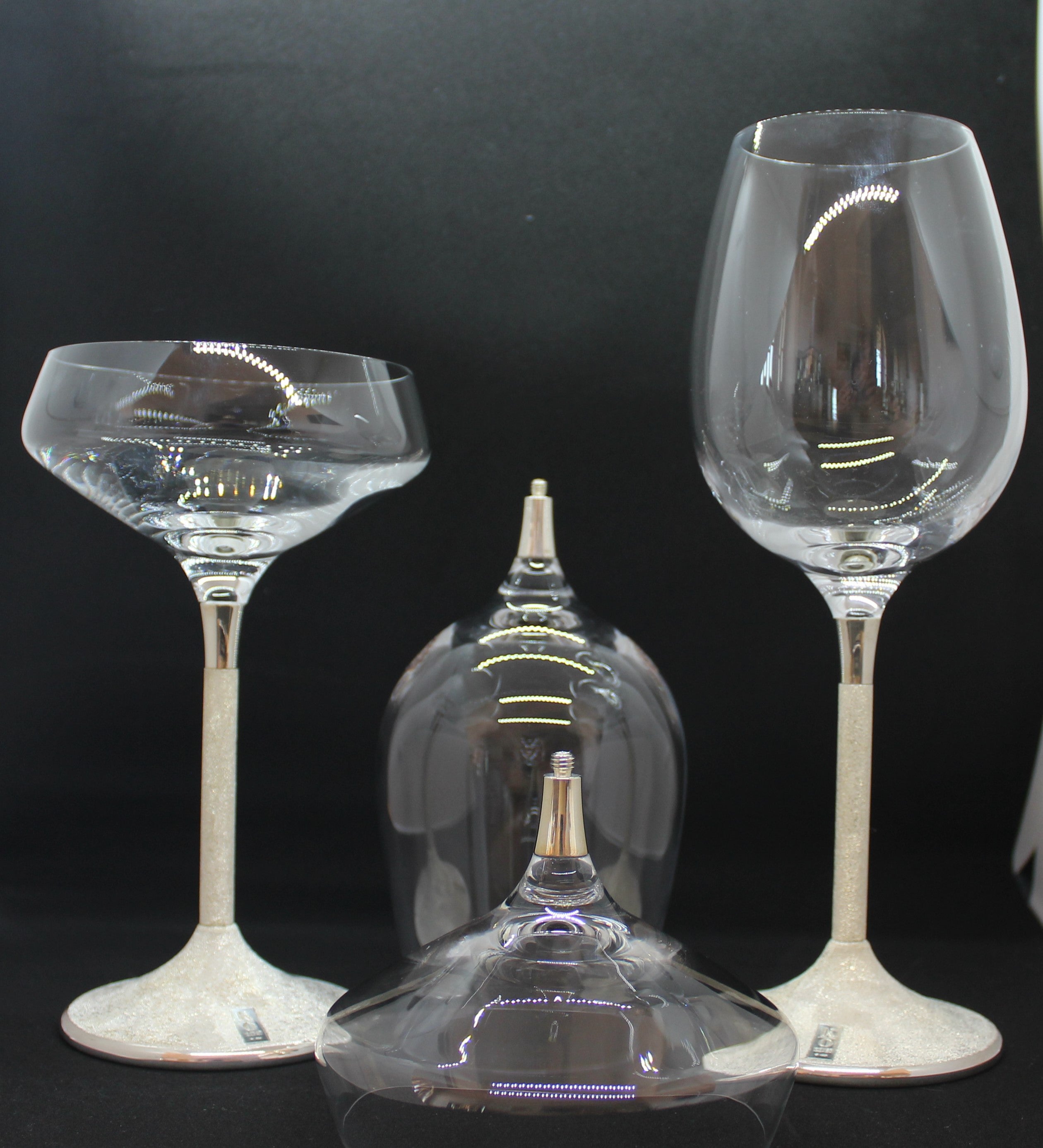 Copas de lujo, champán y vino, plata maciza, juego de 4, hechas a mano, Italia