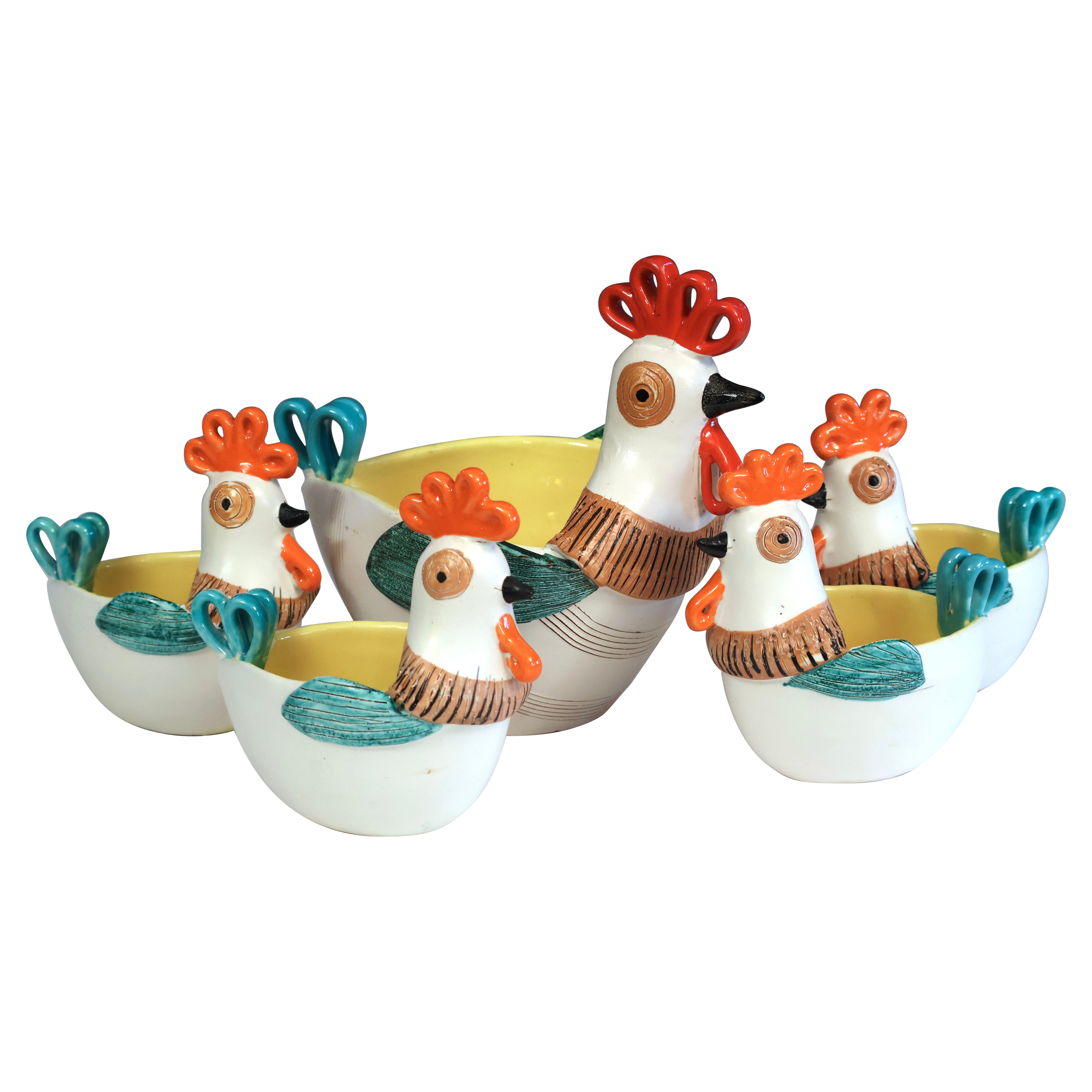 Set Bitossi Londi Pottery Goodfriend Imports Rooster Raymor Italian Soup Bowls en vente