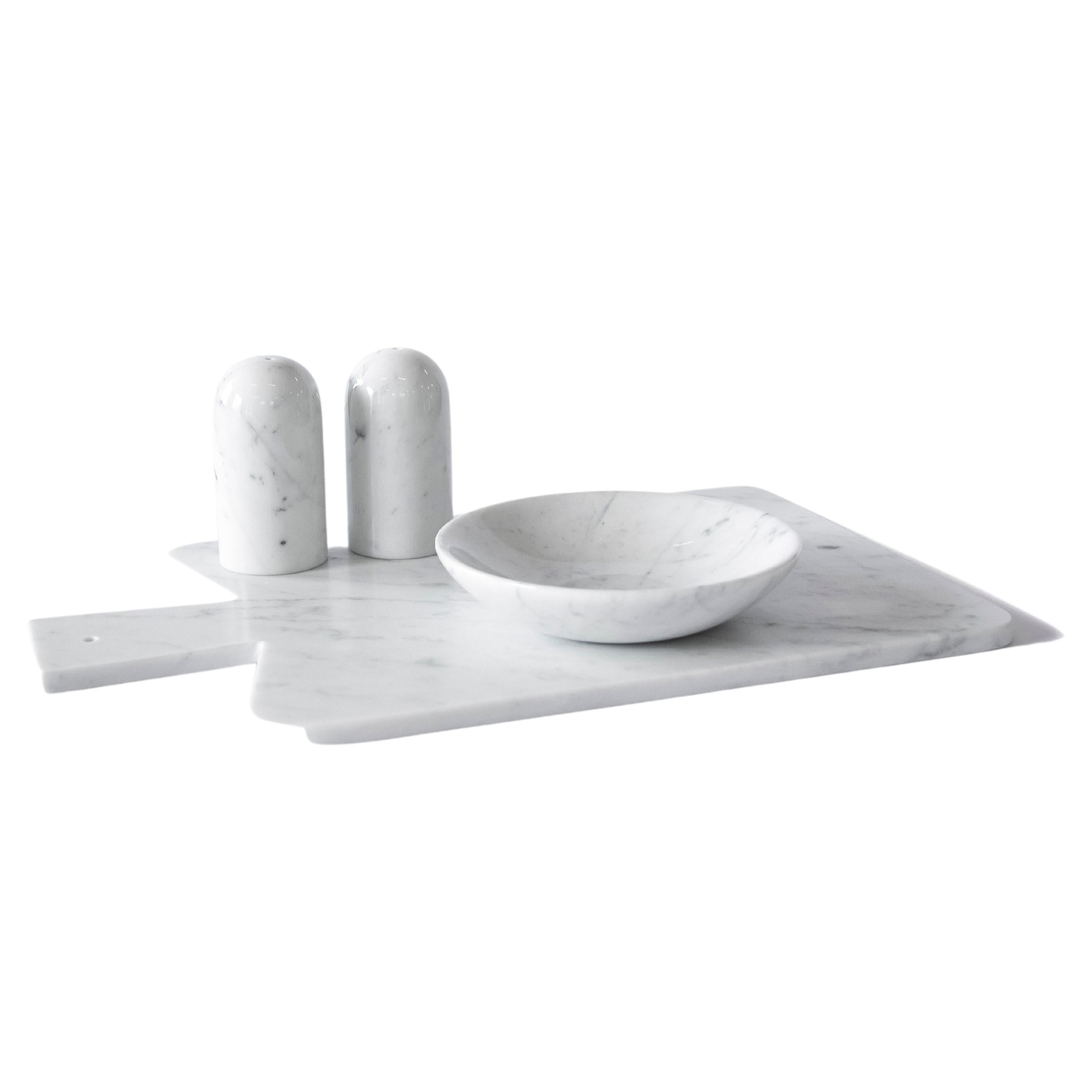 Handmade Set Bon Appétit in White Carrara Marble For Sale