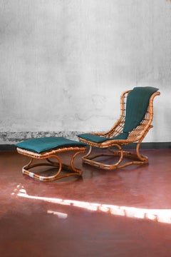 Set Bonacina 1889 armchair with rattan footrest