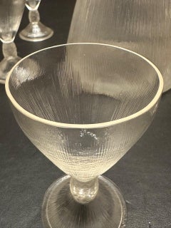 Set Botellón y 6 Copas Cristal Lalique Francé Art Déco Esmerilado Acanalado