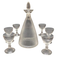 Set Botellón y 6 Copas Cristal Lalique Francé Art Déco Esmerilado Acanalado