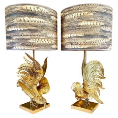 Set Brass "Fighting" Birds Table Lamps, 1960s