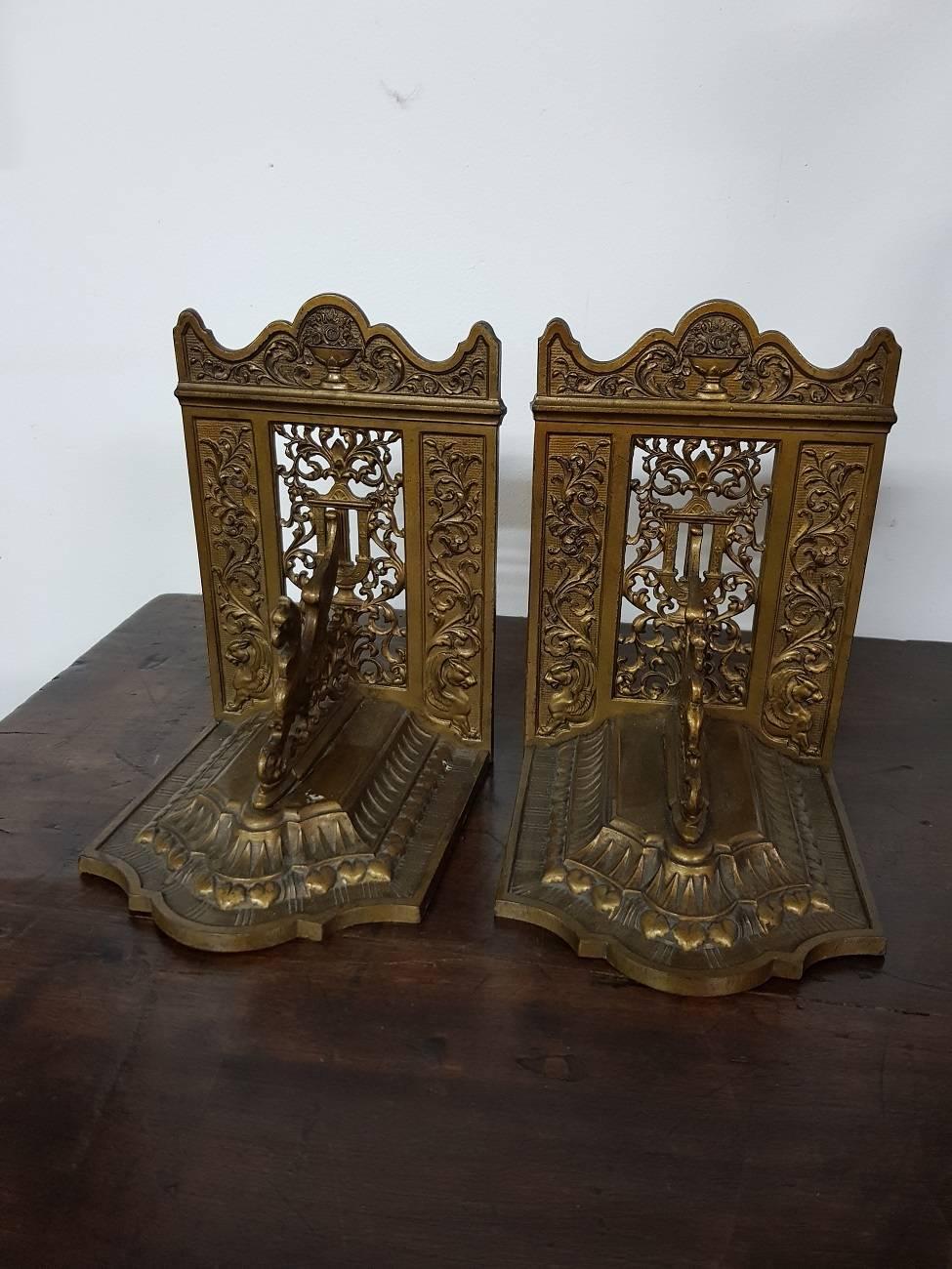 European Set Bronze Colored Bookends with Griffons