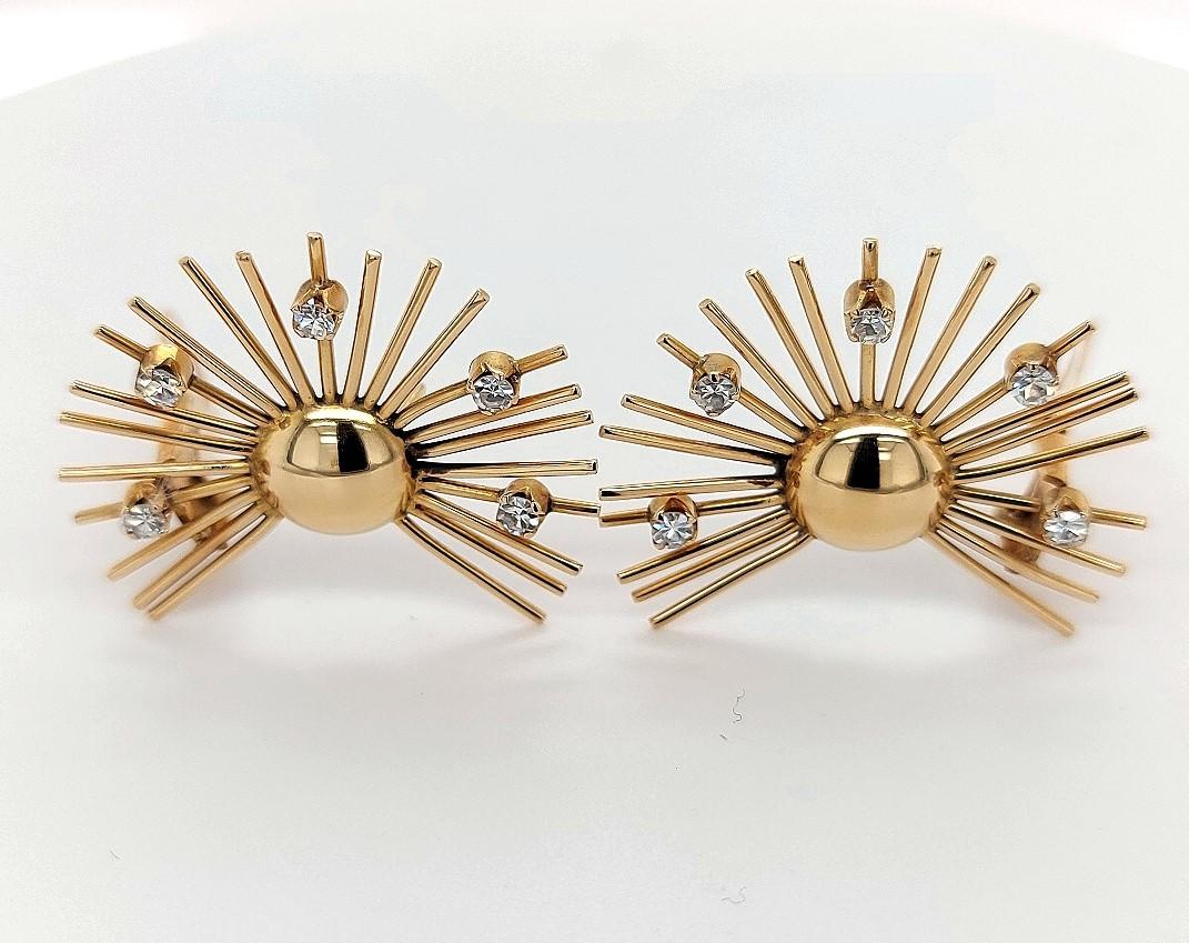 18kt Yellow Gold Set Brooch and Clip-On Earrings with Diamonds, 1940s 8