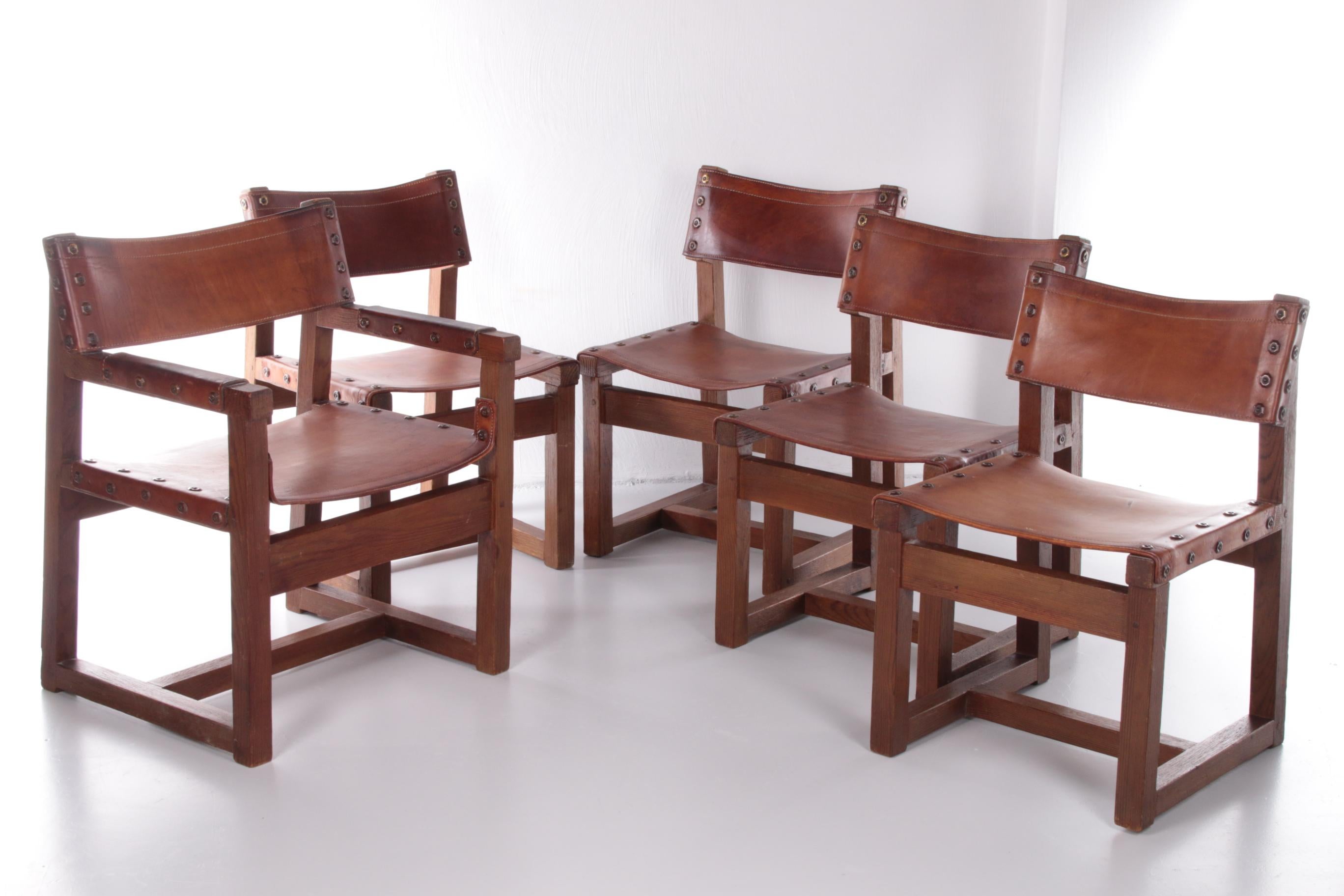 Set Brutalisch Spanish Dining Room Set 5 Biosca Chairs with Dining Table, 1950 6